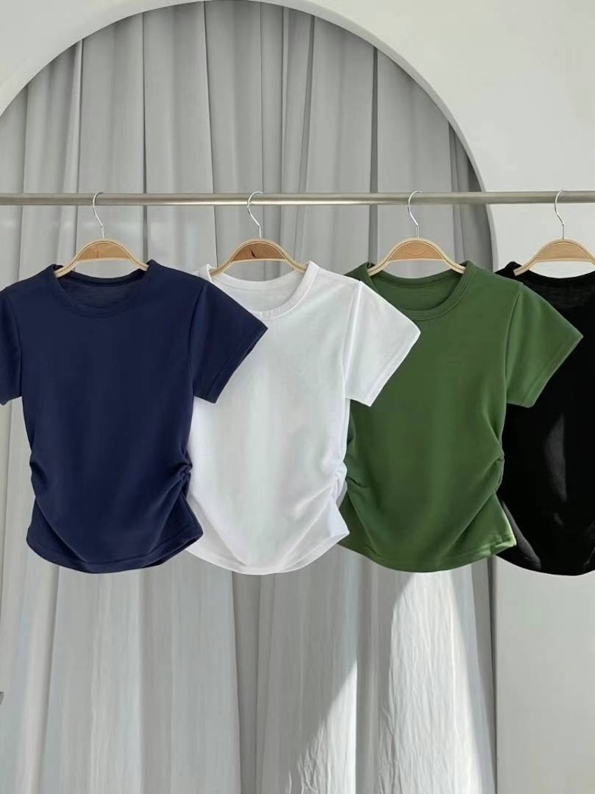 mini waffle check side ruched top