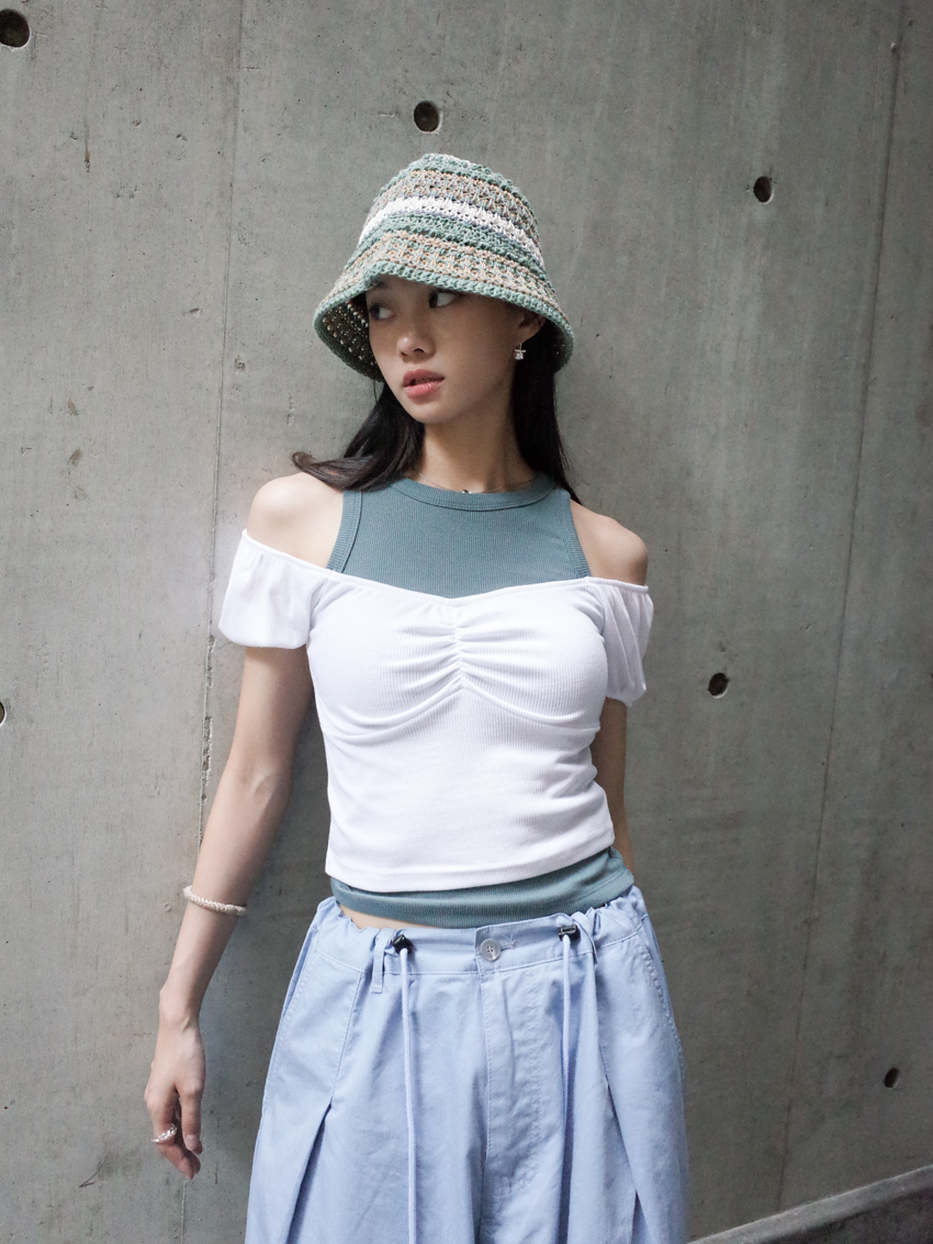 2way Bella ruched chest puffed sleeve top