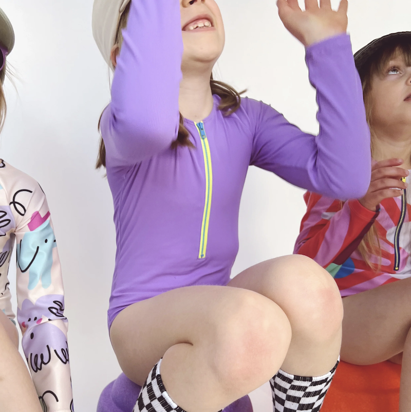 紫色 crazy violet | 海廢再生 抗UV兒童防曬泳衣 - 長袖連身