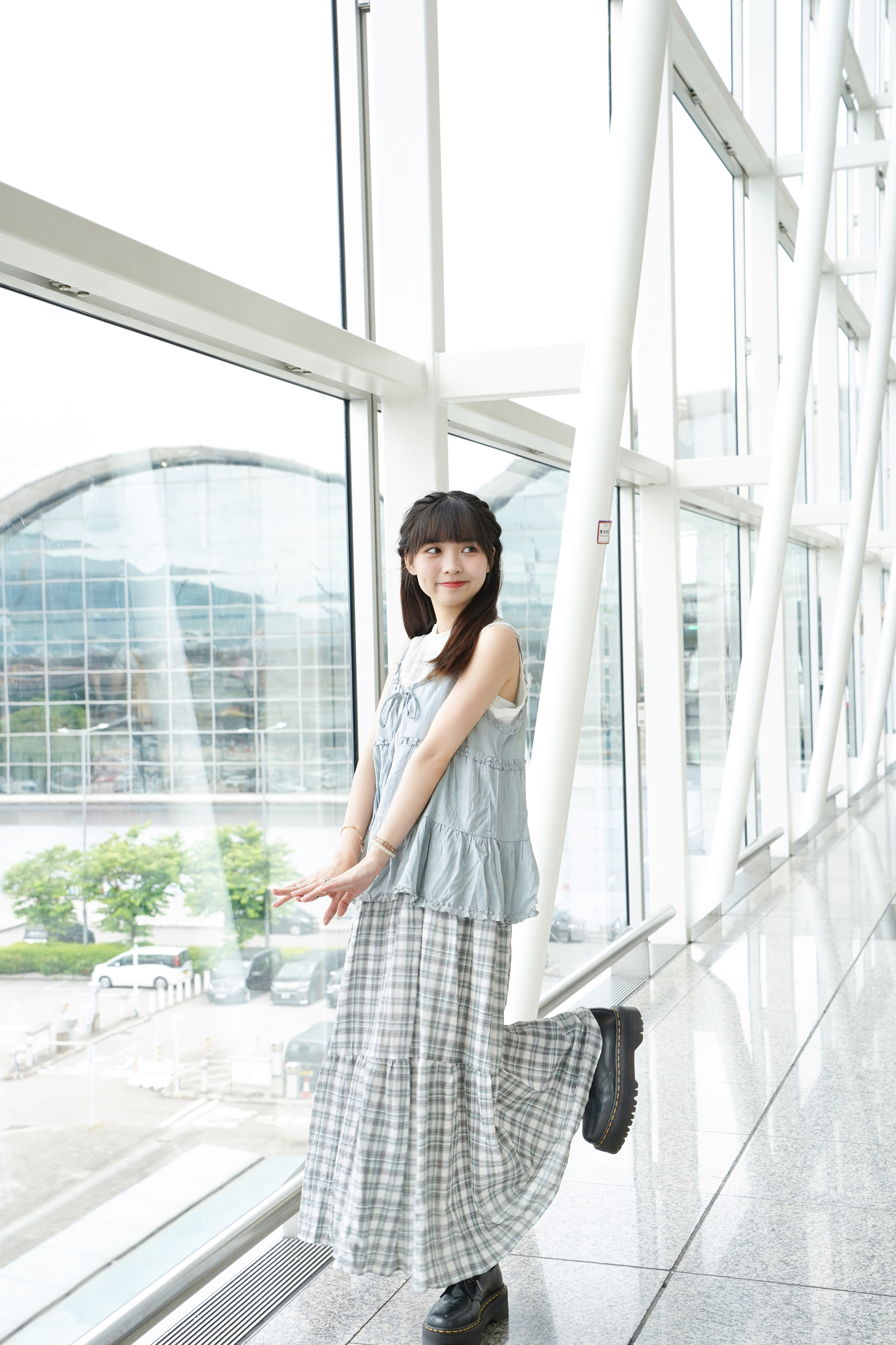 皺皺格子斜紋傘裙 · 3色入