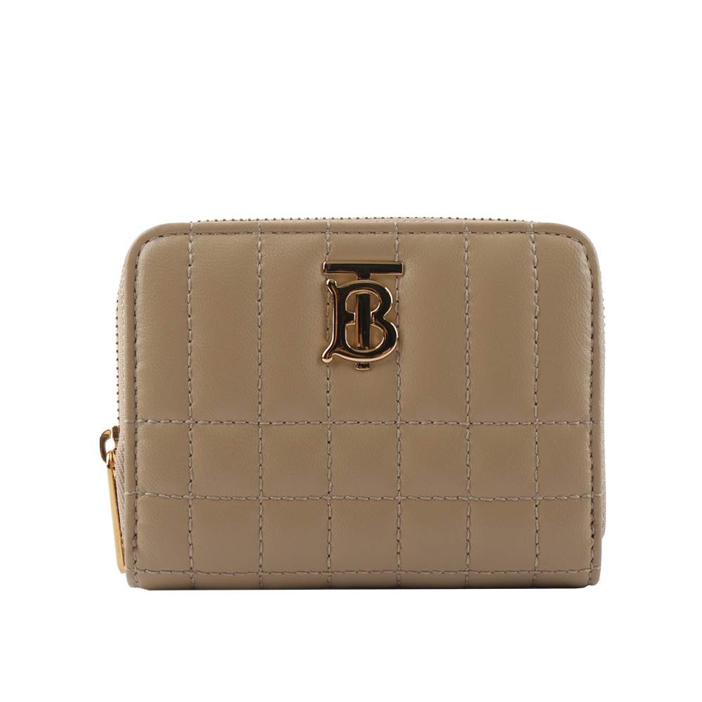 【BURBERRY】Lola 金字小羊皮縫線設計ㄇ形拉鍊零錢包