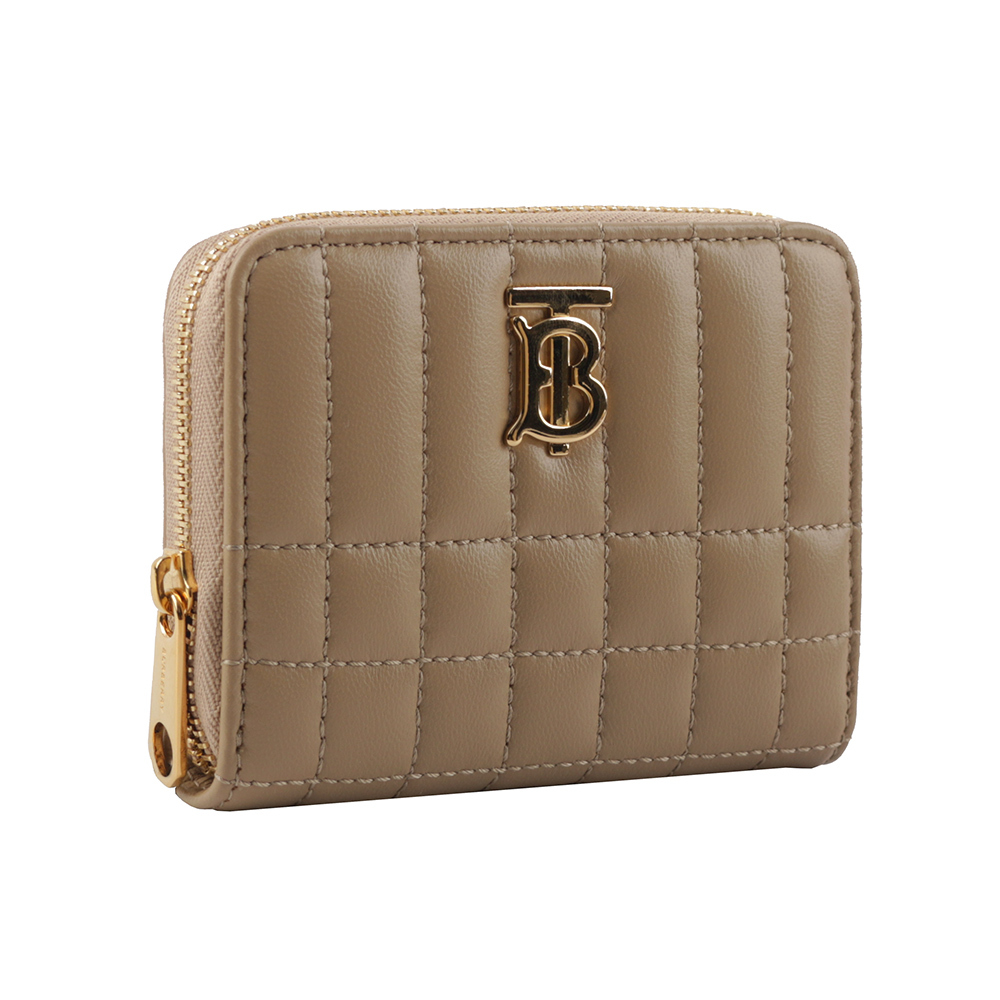 【BURBERRY】Lola 金字小羊皮縫線設計ㄇ形拉鍊零錢包