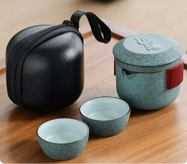 熱推戶外便攜式茶具套裝【青陶《小善行雙木》一壺二杯旅行茶具】