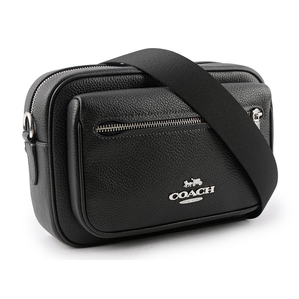 【COACH】Elias 銀字馬車標誌荔枝皮革拉鍊斜背包