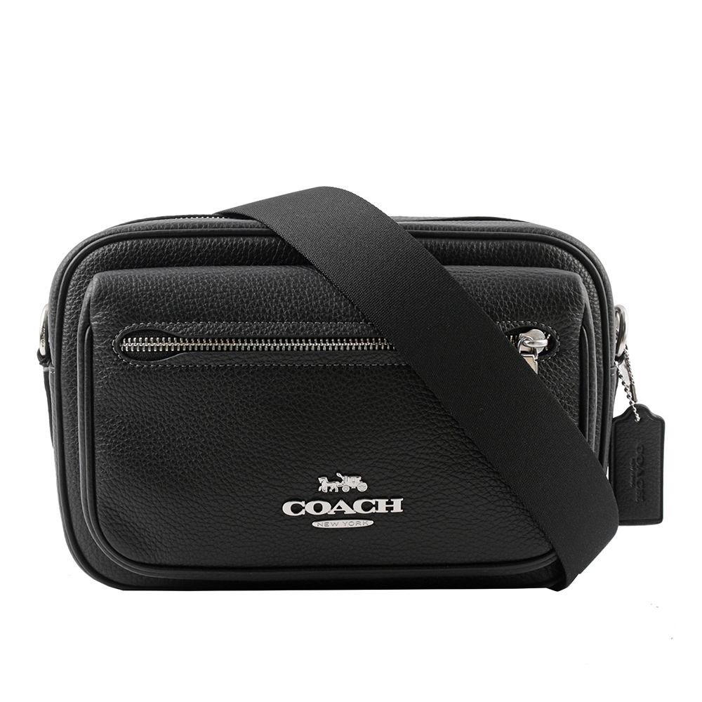 【COACH】Elias 銀字馬車標誌荔枝皮革拉鍊斜背包
