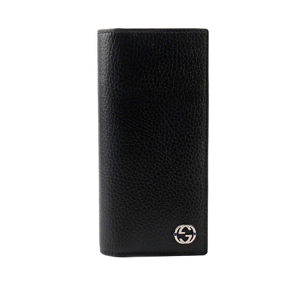 【GUCCI】金屬縫線雙G Logo 牛皮雙色二折長夾