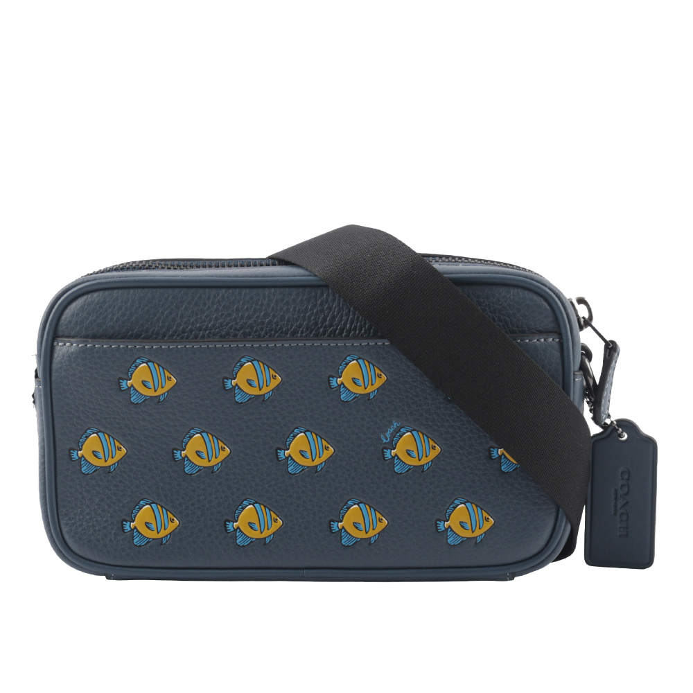 【COACH】Jayden 荔枝皮革及牛皮熱帶魚圖案拉鍊斜背包