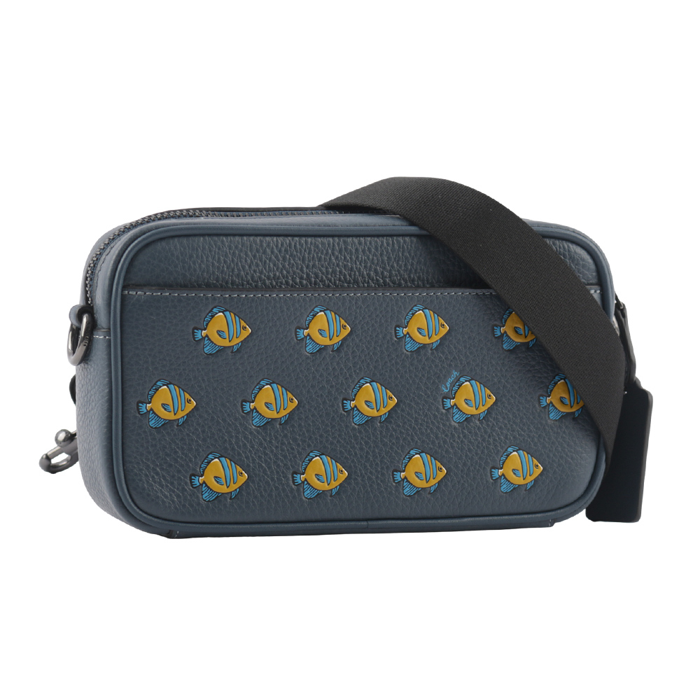 【COACH】Jayden 荔枝皮革及牛皮熱帶魚圖案拉鍊斜背包