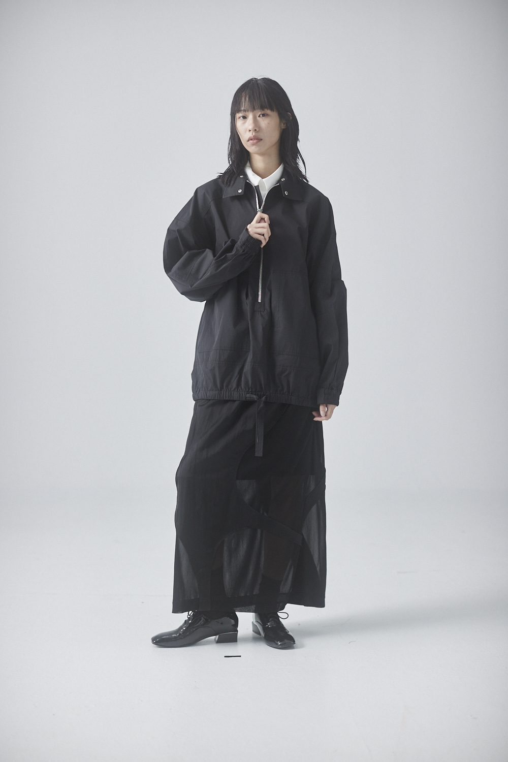 鬆緊波浪剪接長裙