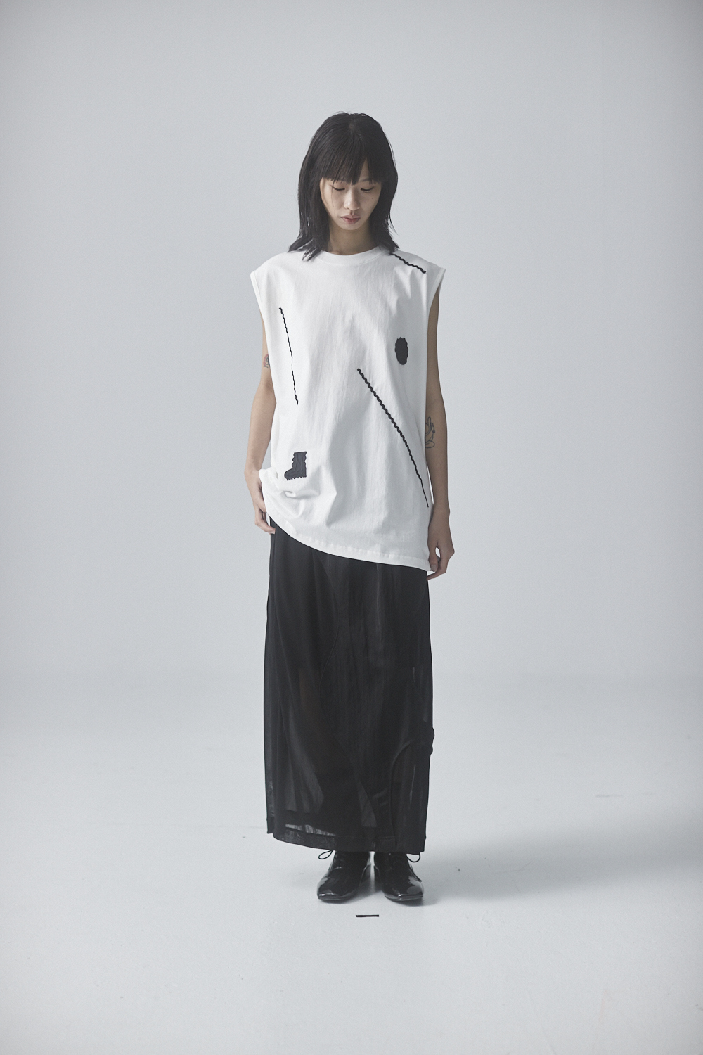 鬆緊波浪剪接長裙