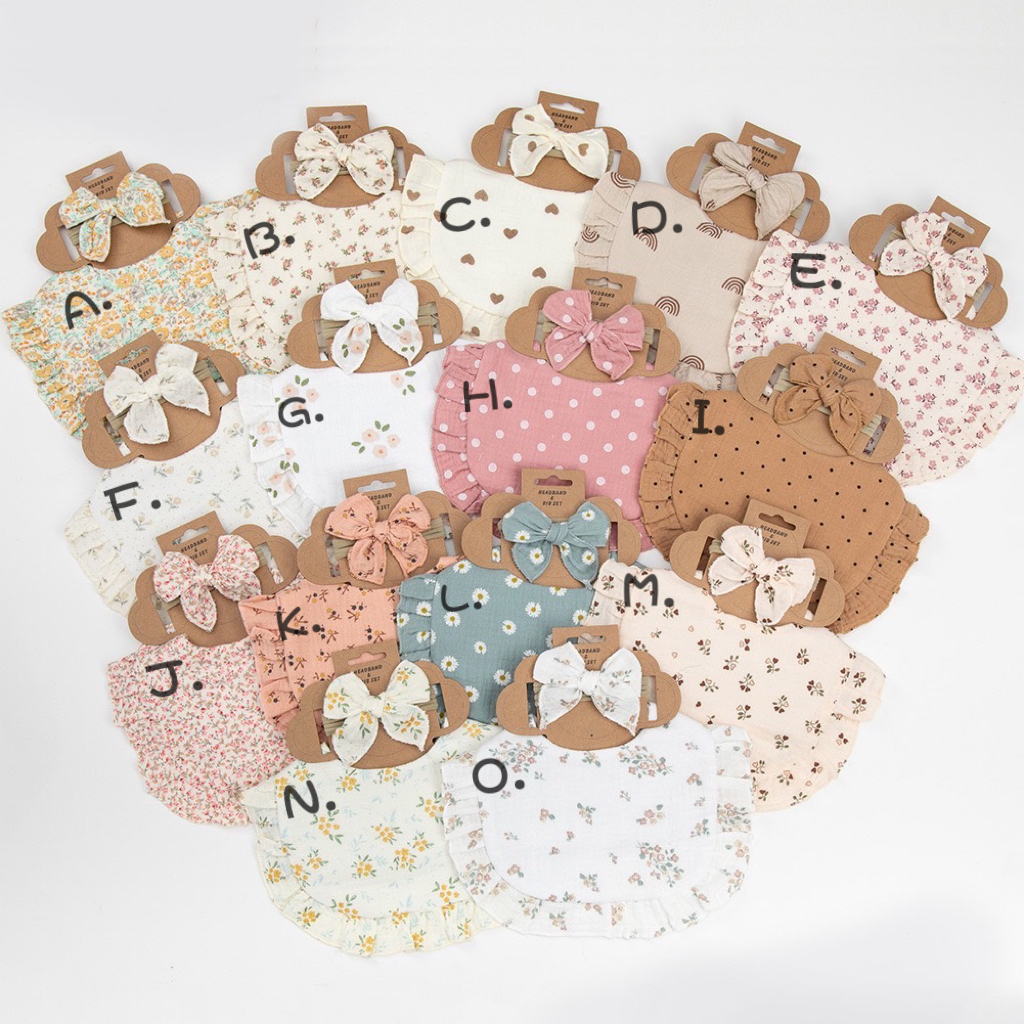 花邊蝴蝶結髮帶口水巾組