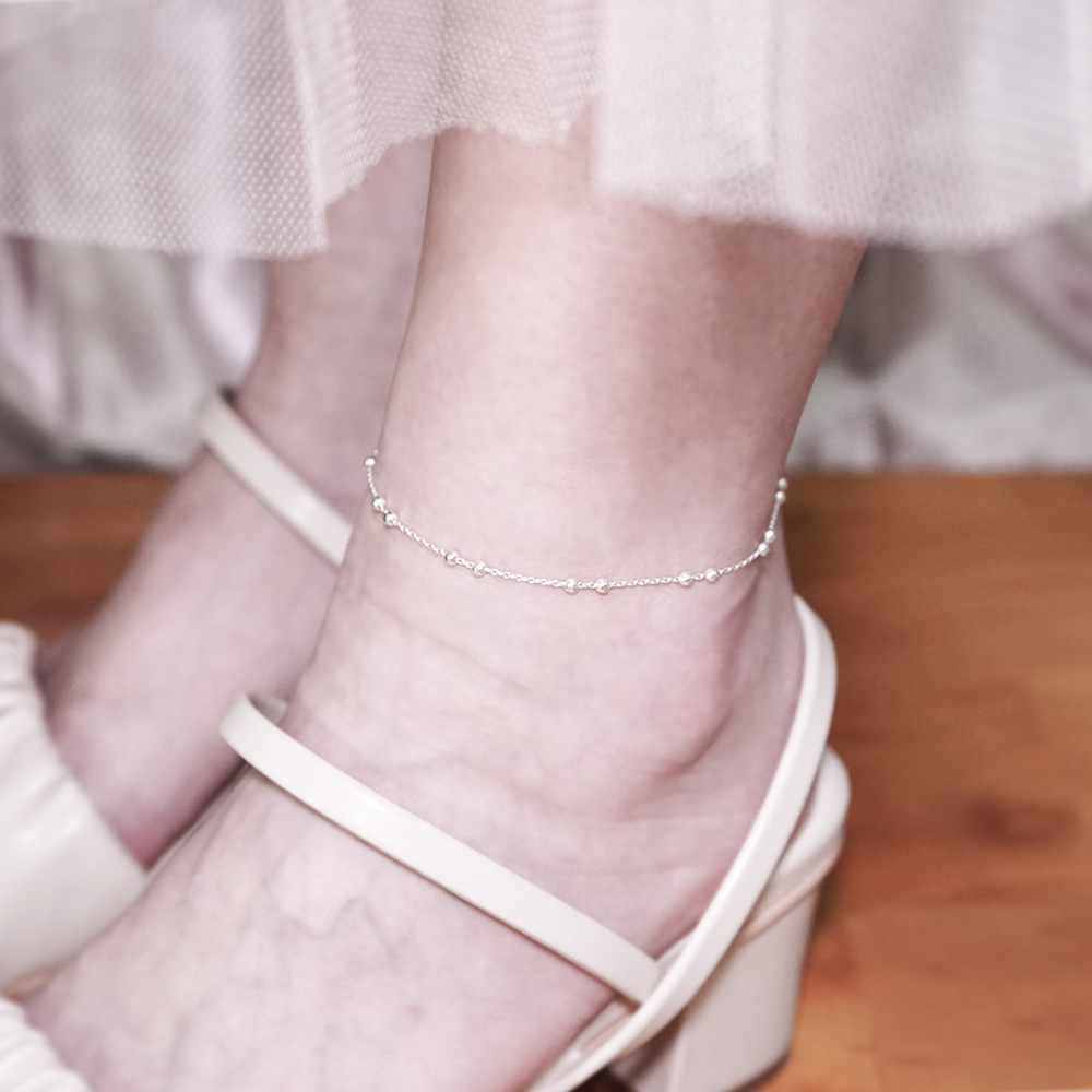 雙圓珠設計 銀珠腳鍊 925純銀腳鍊 女生腳鍊 刻字訂製
