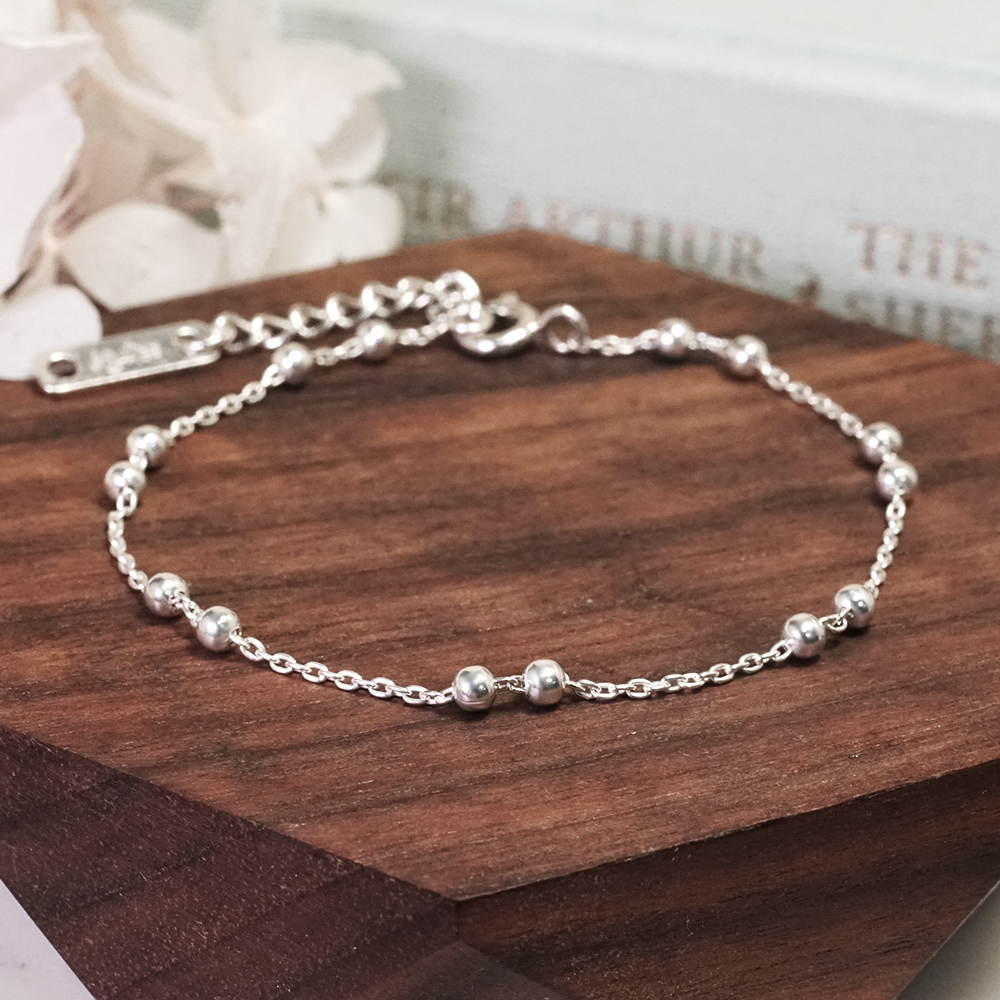 雙圓珠設計 銀珠腳鍊 925純銀腳鍊 女生腳鍊 刻字訂製
