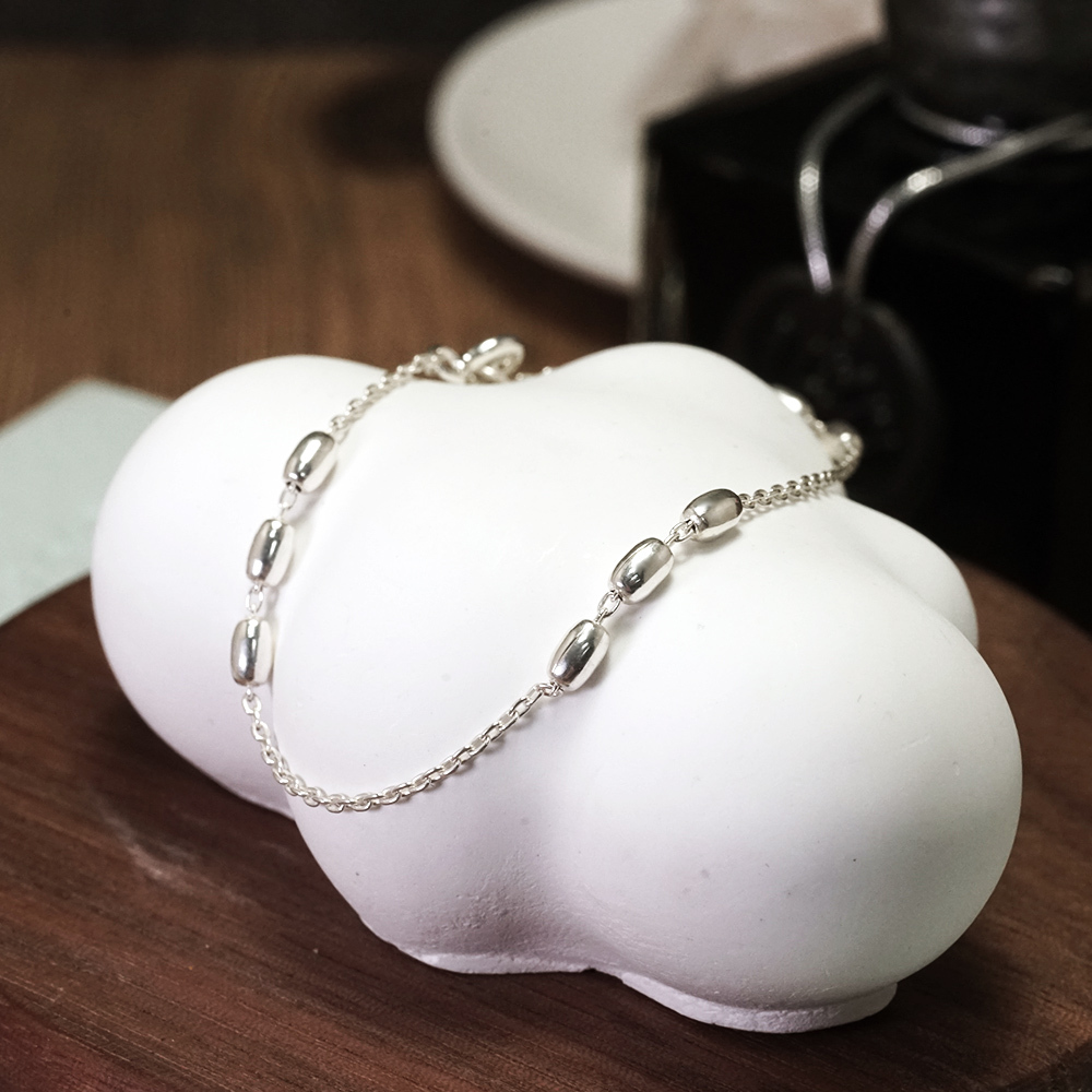 橢圓銀珠腳鍊 三連設計款 925純銀腳鍊 女生腳鍊 刻字訂製