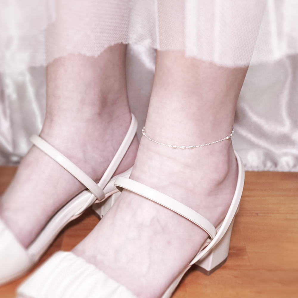橢圓銀珠腳鍊 三連設計款 925純銀腳鍊 女生腳鍊 刻字訂製