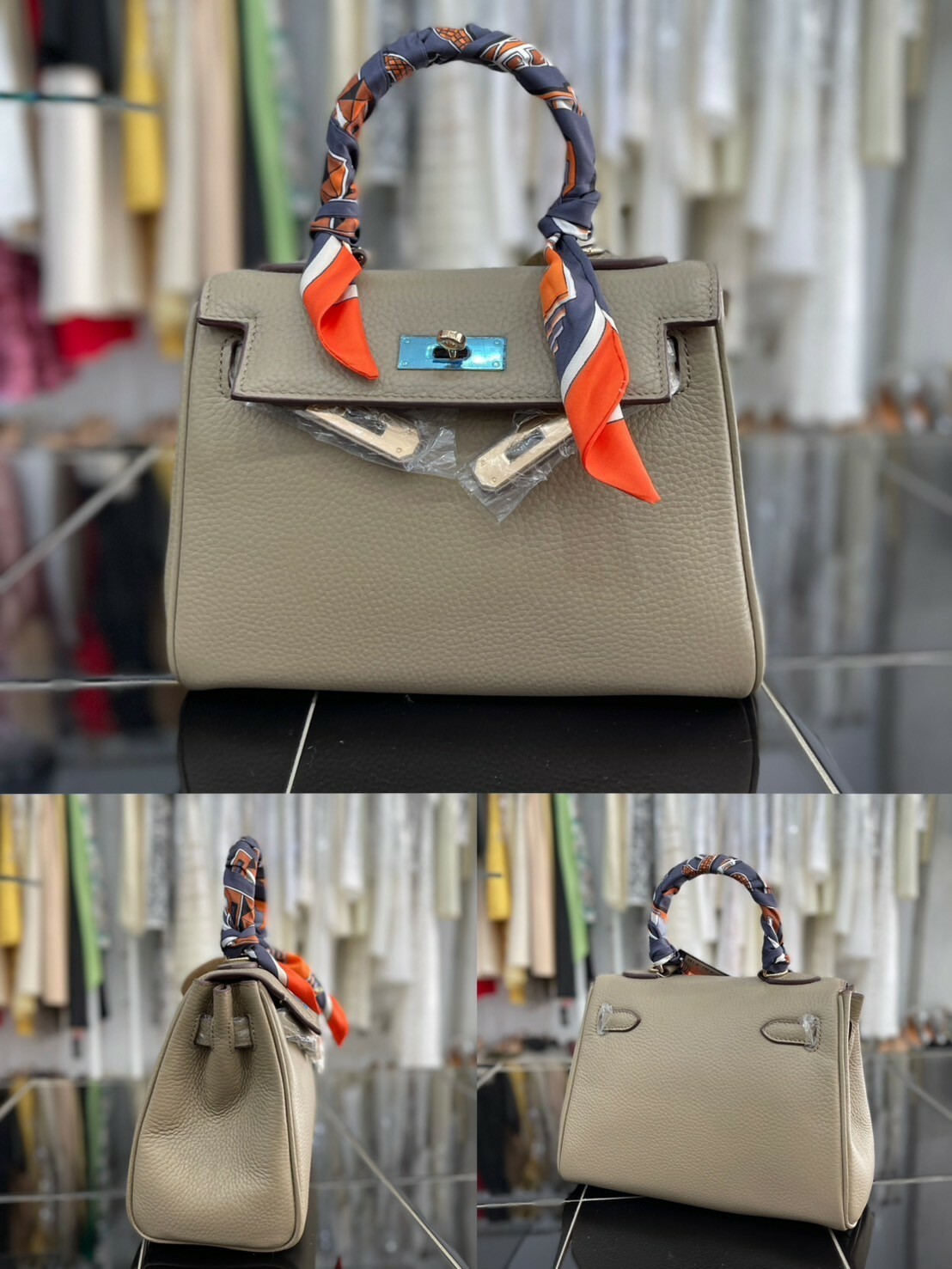 牛皮荔枝紋 內縫凱莉包 (5色) (25/28/32 CM)