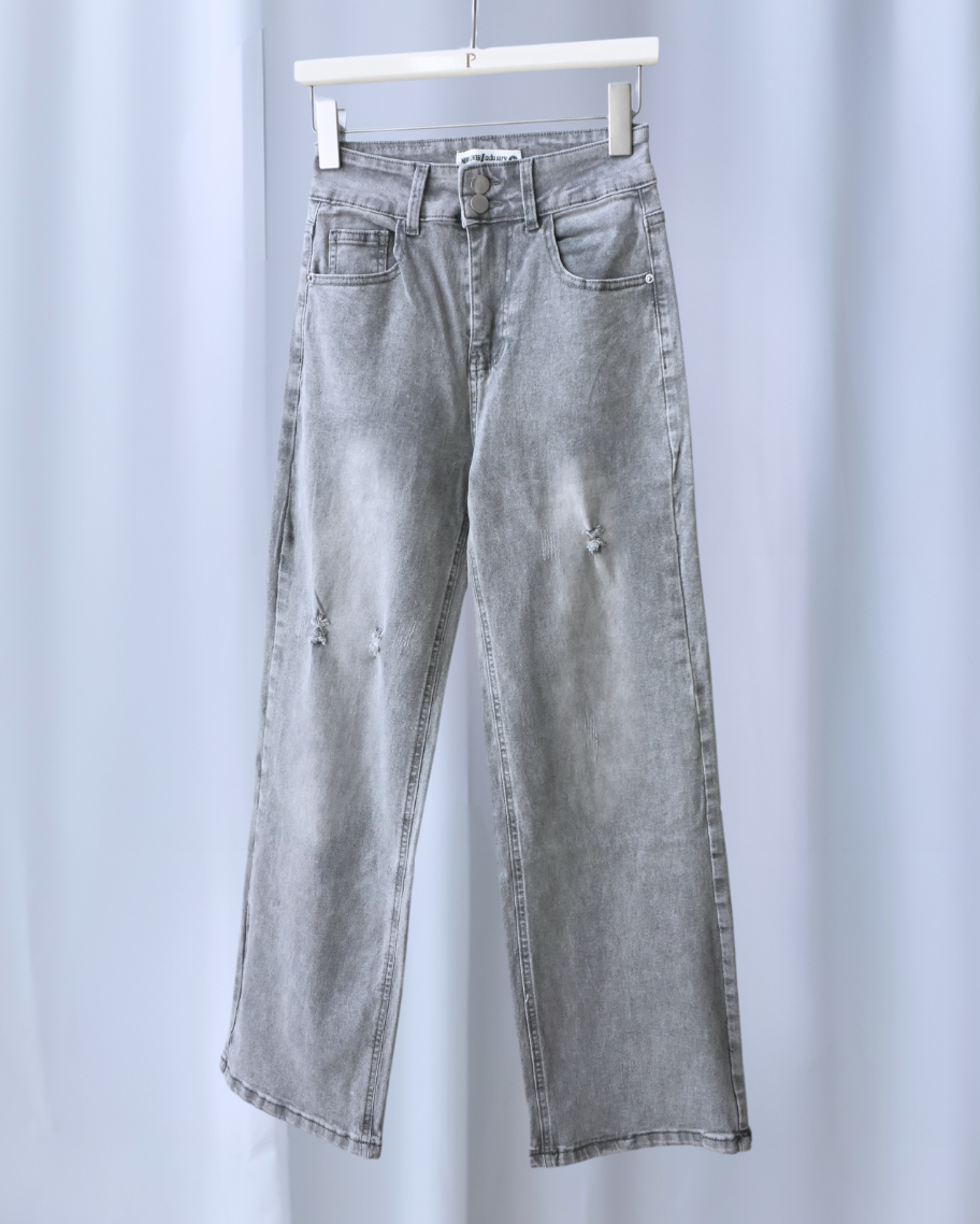 收腹修胯微刷破直筒牛仔褲