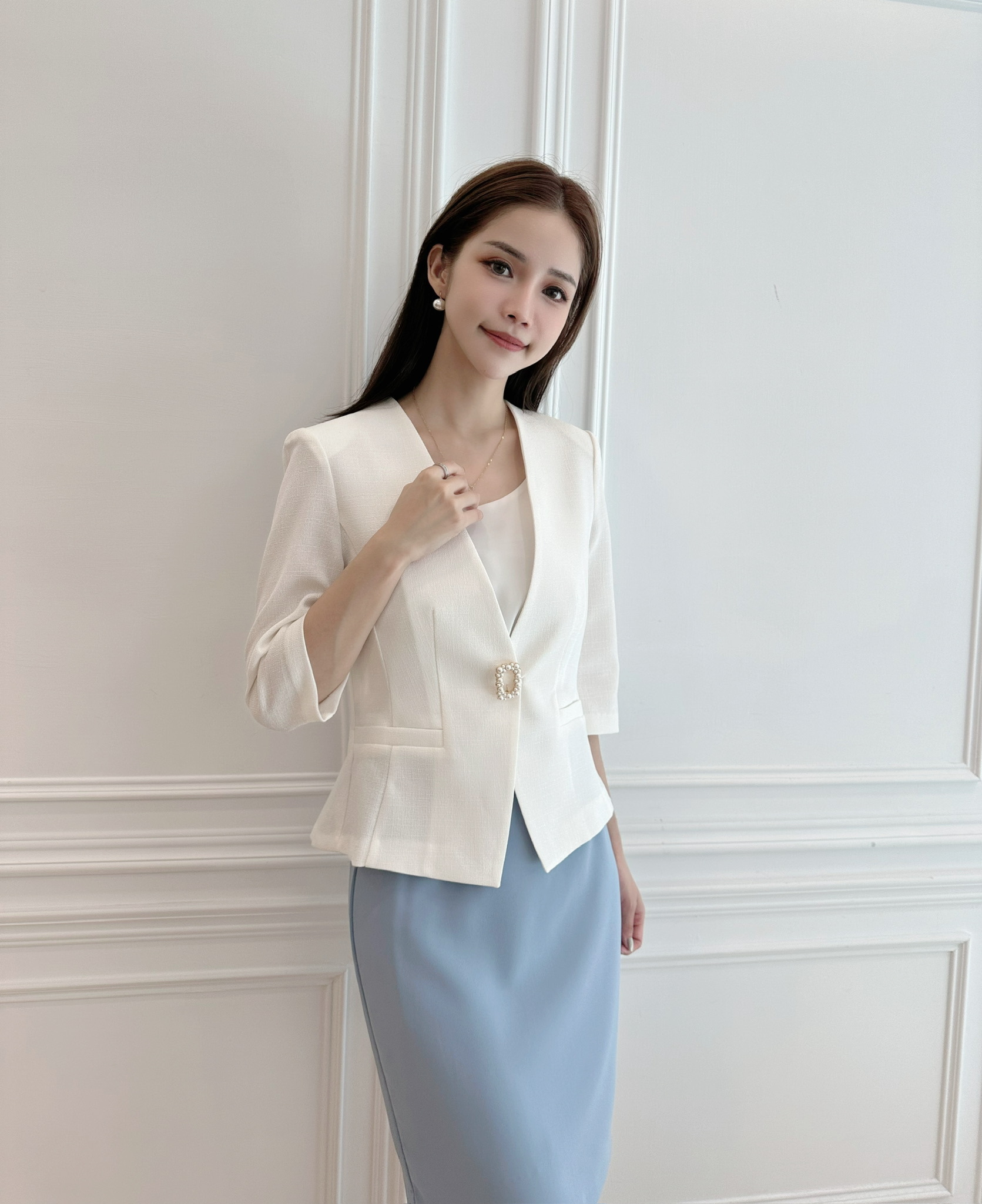 (絕美款!)無領鑽釦西裝外套