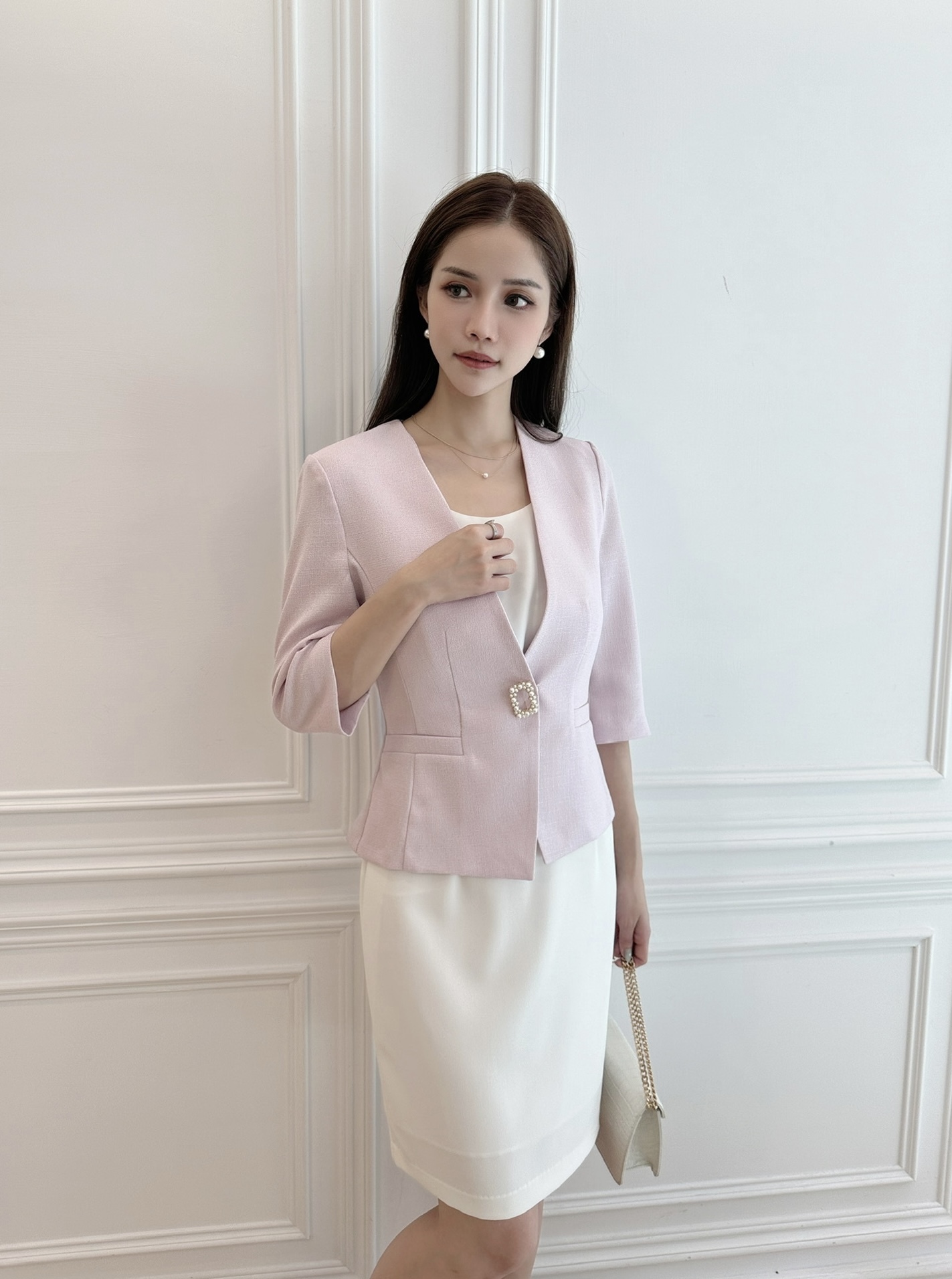 (絕美款!)無領鑽釦西裝外套