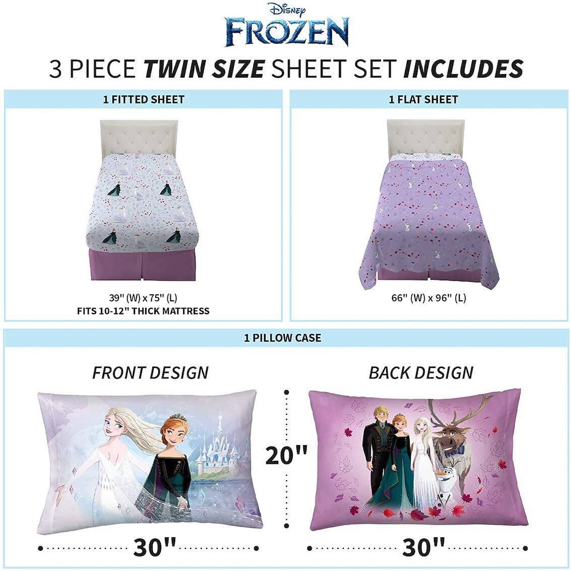 美國 Frozen 3 件裝床上套裝 (單人床)