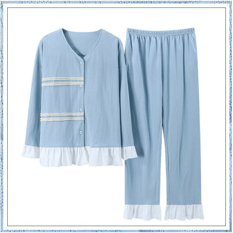 Long-sleeved pajama set [M-XXL AM-34070 (V-neck cardigan)] [Contact customer service to confirm the shipping size after placing an order]