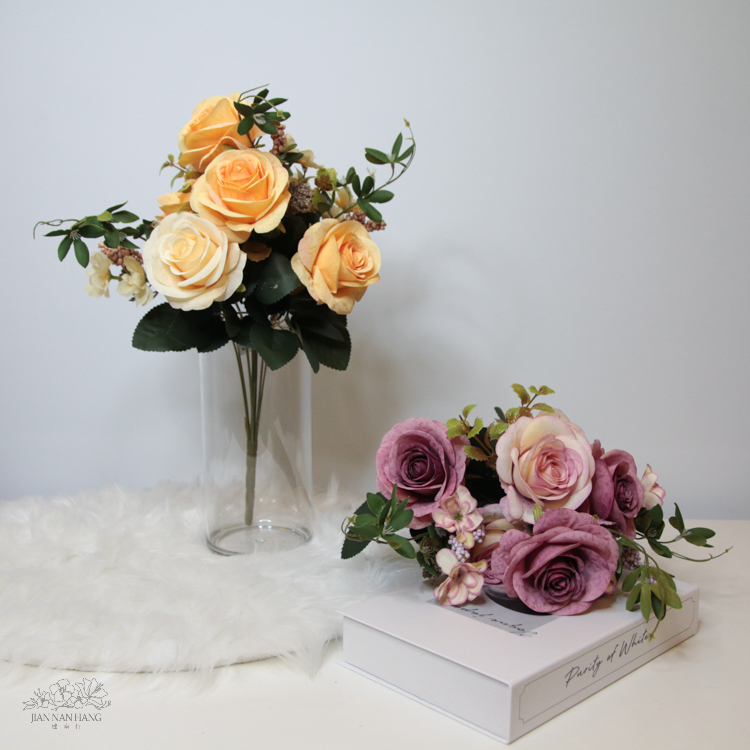 人造花 10頭秋色香檳玫瑰 2色