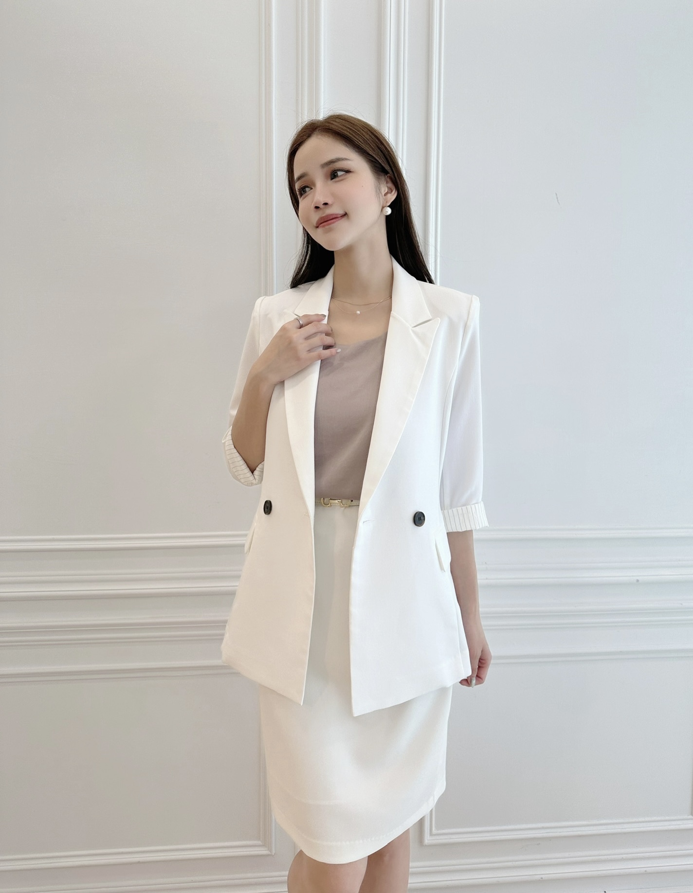 滑布低光澤背心(香檳)