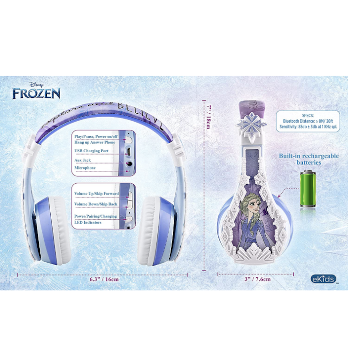 美國 Frozen Headphone 藍牙耳機 (內置 Microphone)