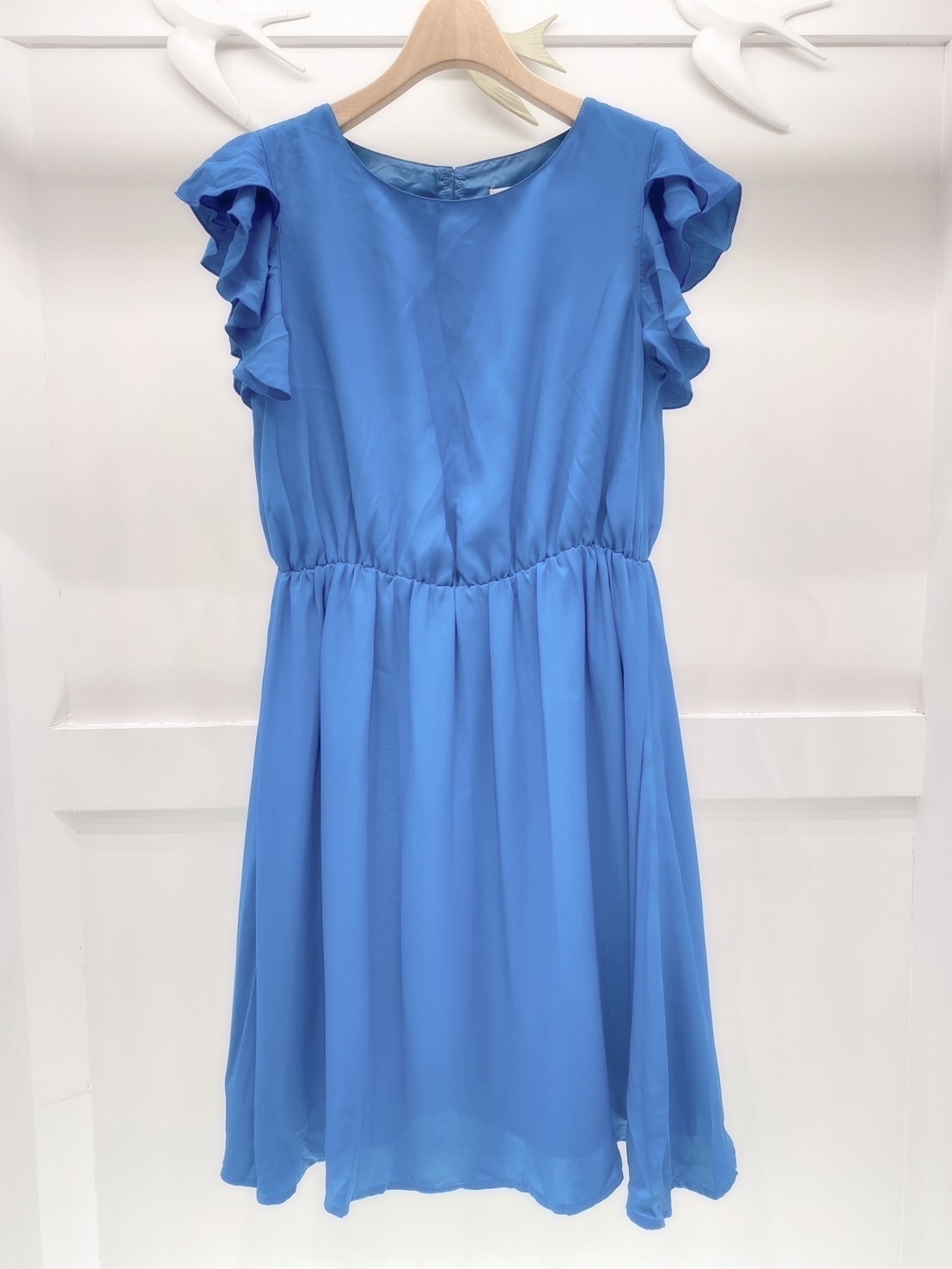 袖荷葉雪紡洋裝