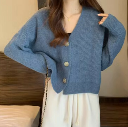 V-neck slouchy knit (blue size)