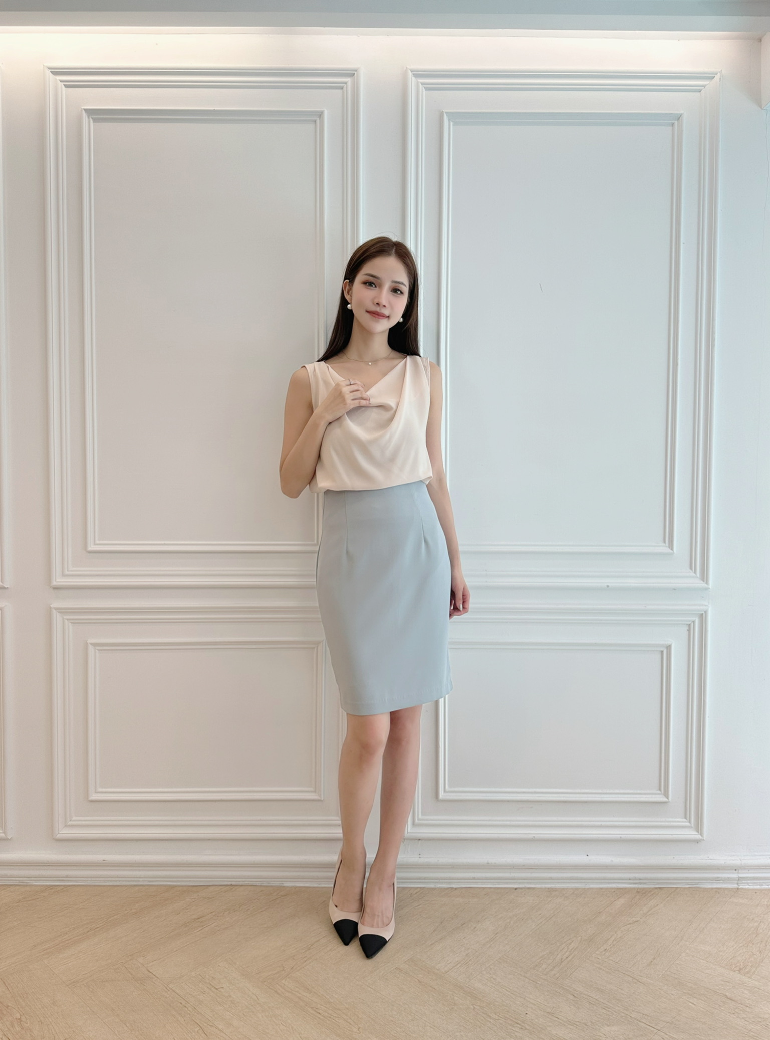 (好身形必備!)夏季10色修身窄裙-藍綠