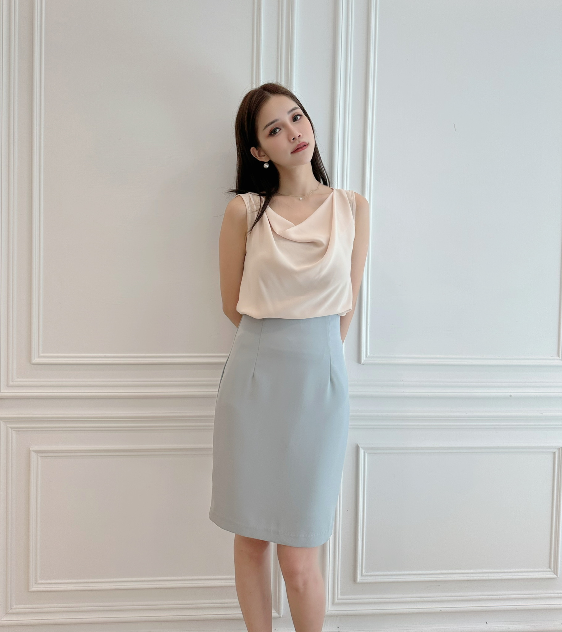 (好身形必備!)夏季10色修身窄裙-藍綠