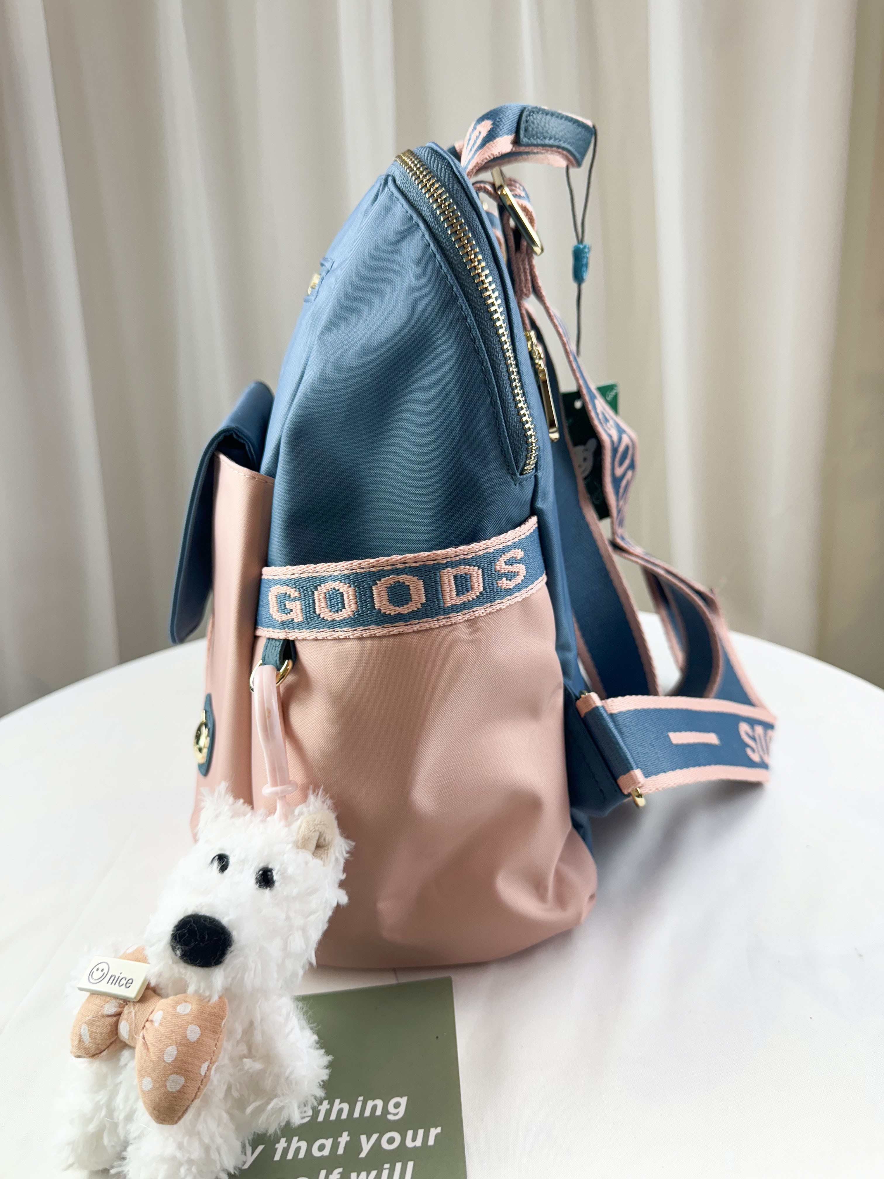 GOODS 綠粉拼色防潑水後背包  附兔兔吊飾 #2854