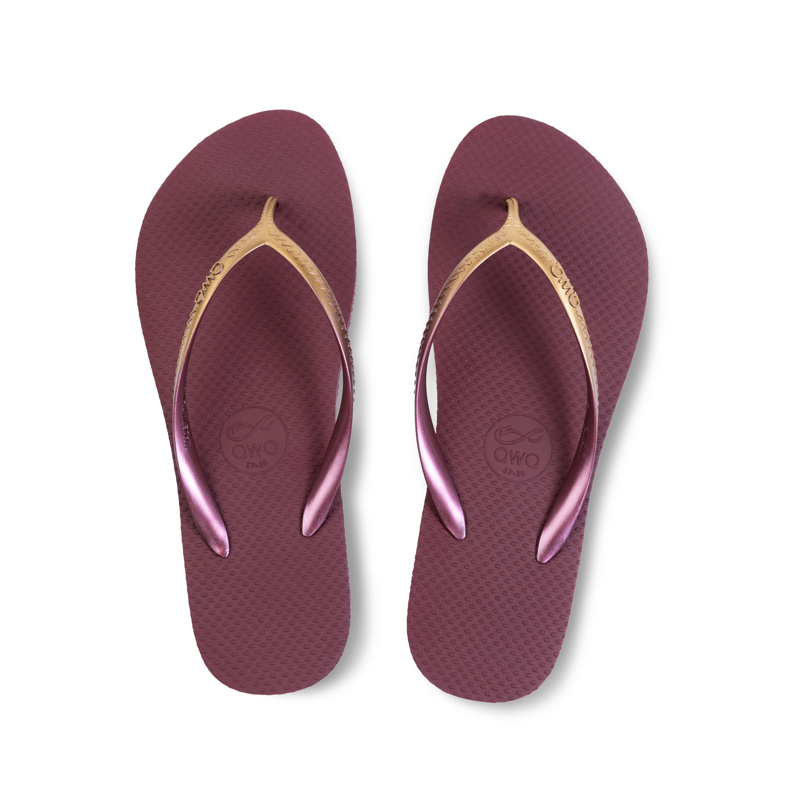 Glint微光系列 復古金漸層 葡酒紅 女款平底人字夾腳拖