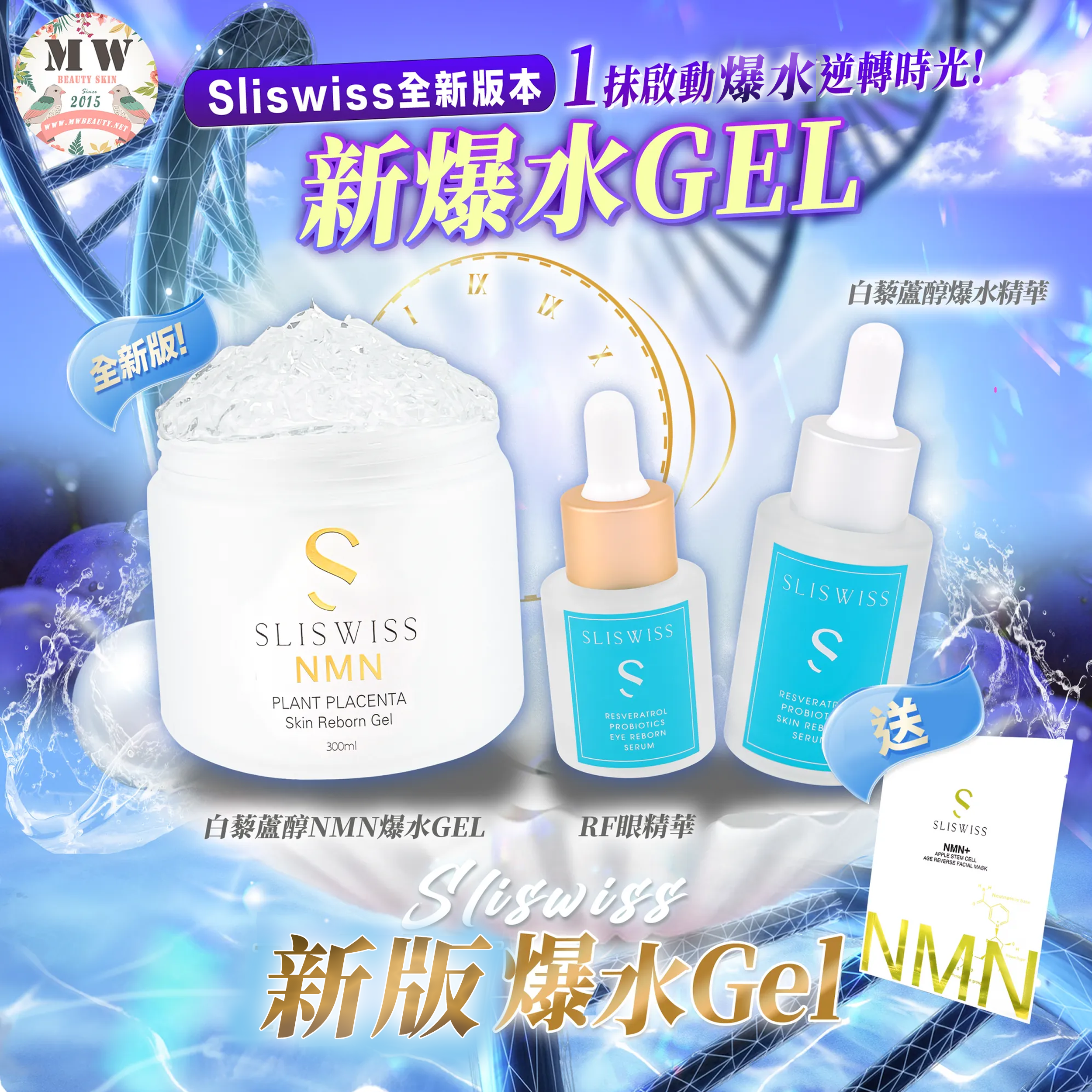 Sliswiss 極光白藜蘆醇新版爆水GEL ＋Sliswiss極光白藜蘆醇爆水精華+Sliswiss極光白藜蘆醇RF眼爆水