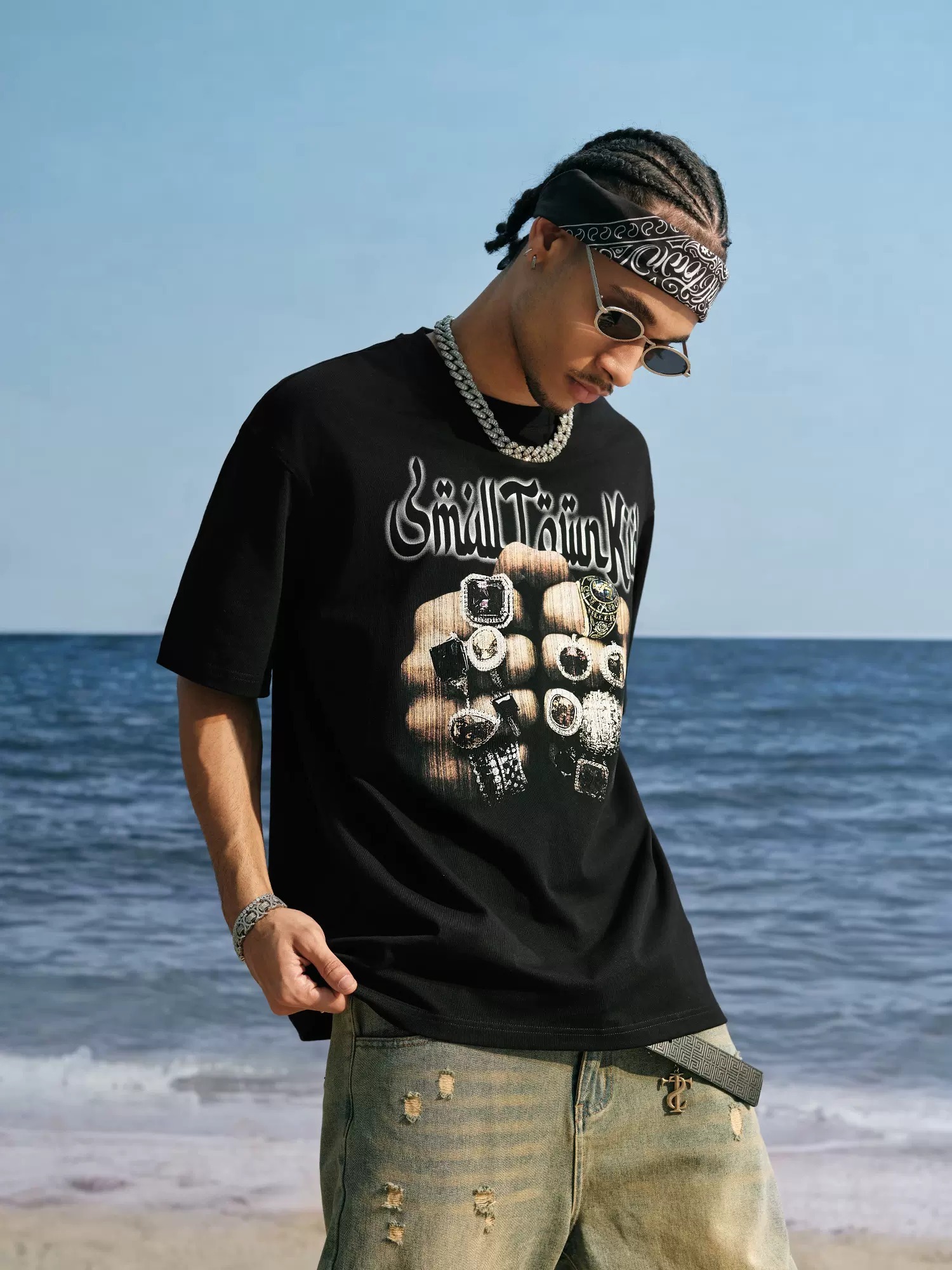 STK SmallTownKid 美式休閒街頭印花 戒指 短袖 T