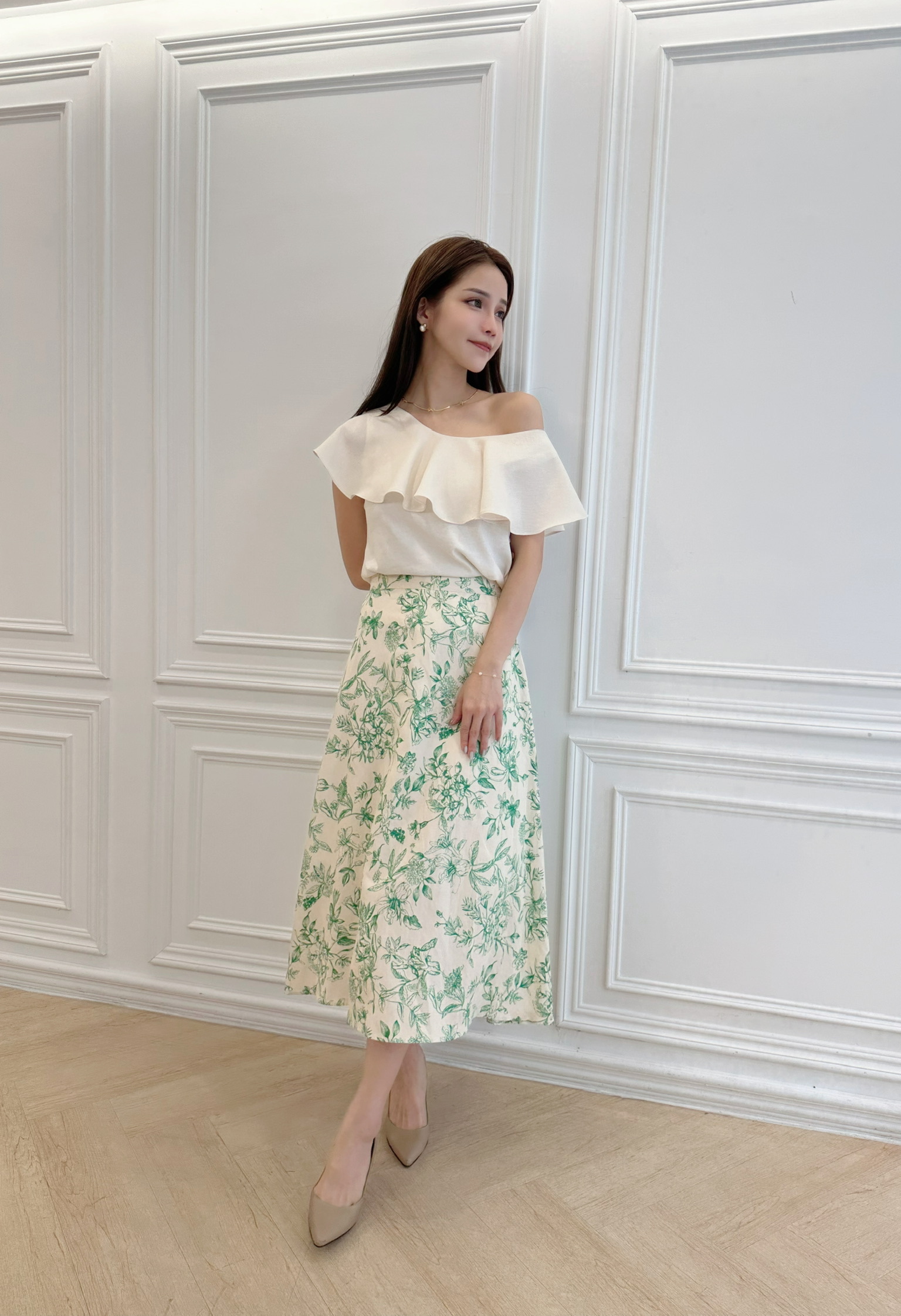 優雅花卉印花傘裙