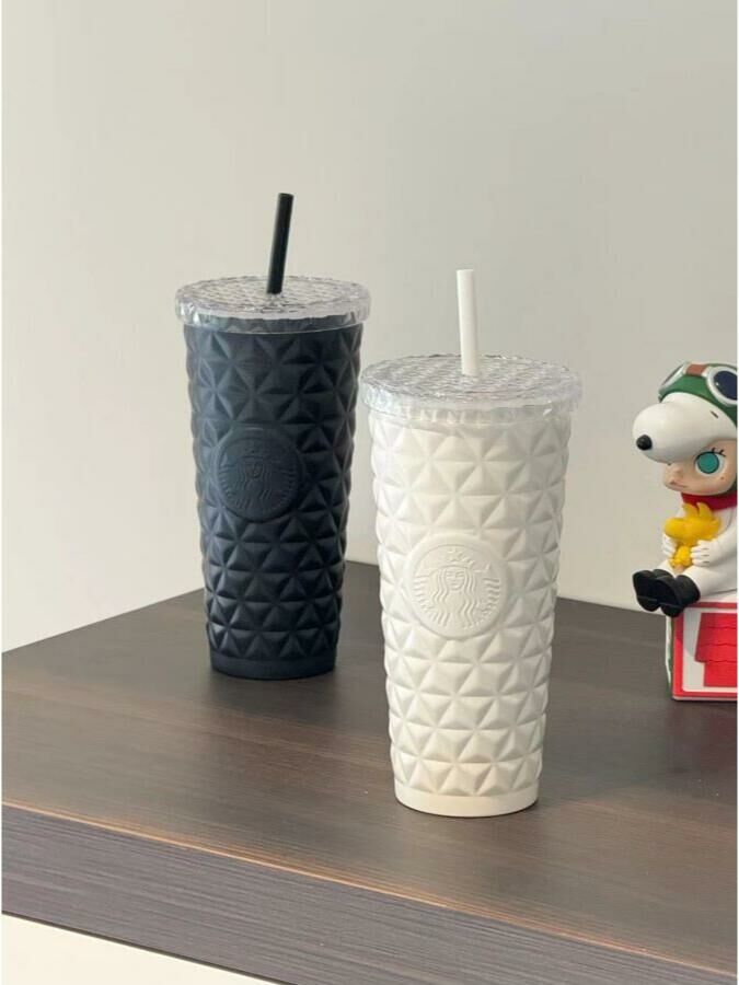 Starbucks 星巴克 官方正版 菱格紋不銹鋼吸管杯 保溫杯 隨行杯 白色 黑色 2色/預購