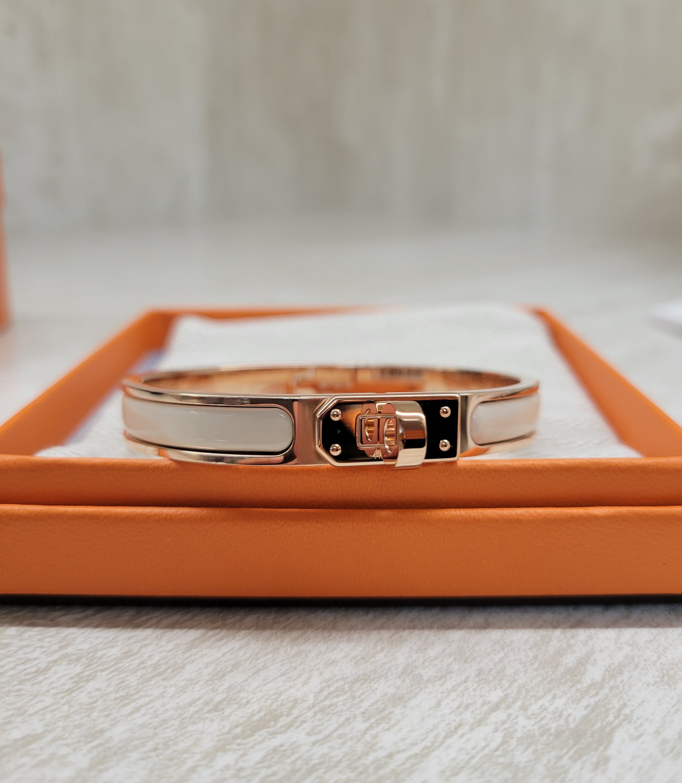 HERMES MINI CLIC KELLY CREAM FO PM 手鐲 奶白色 玫瑰金 PM