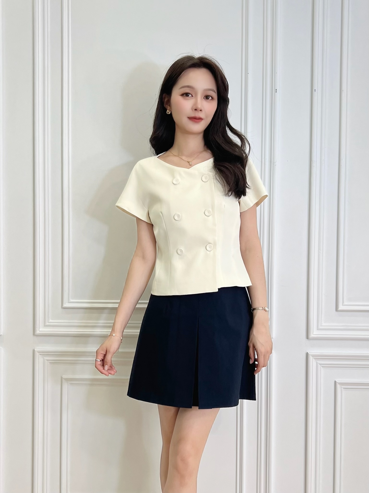 雙排釦短袖上衣