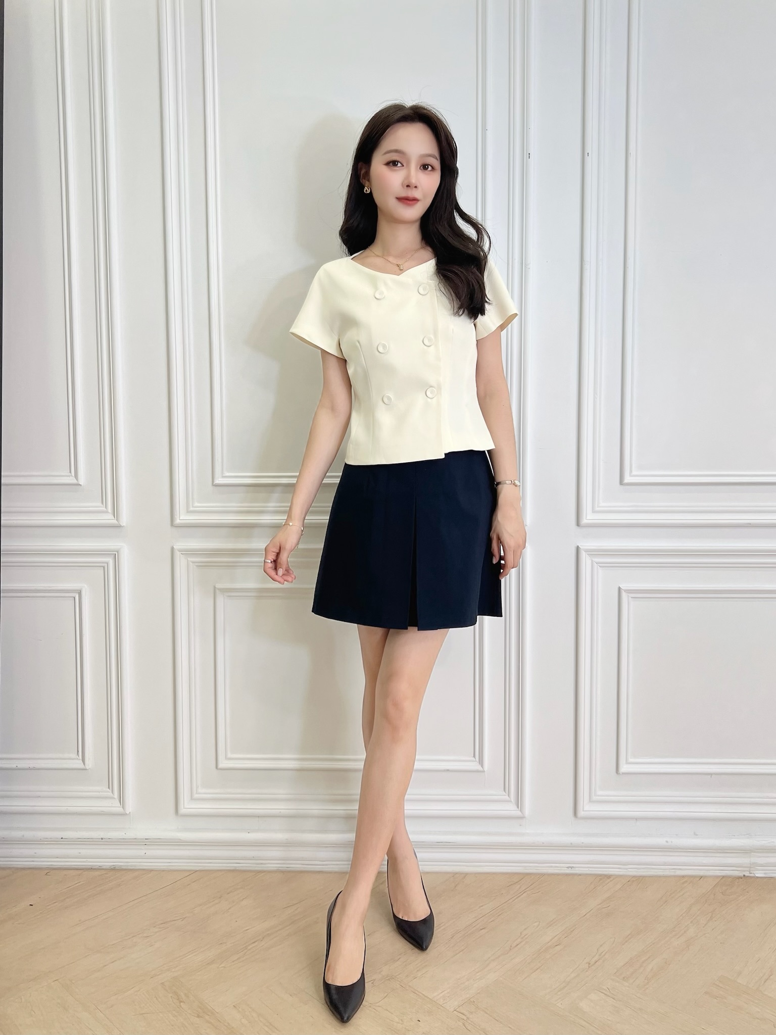 雙排釦短袖上衣