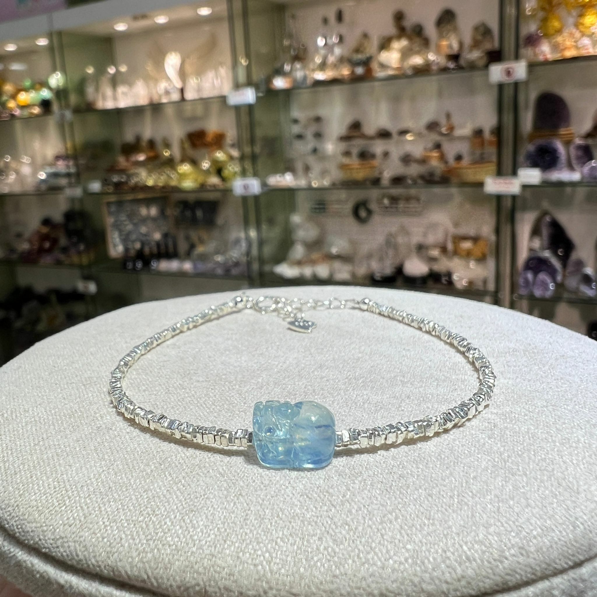 海藍寶貔貅配S925碎銀款手鏈