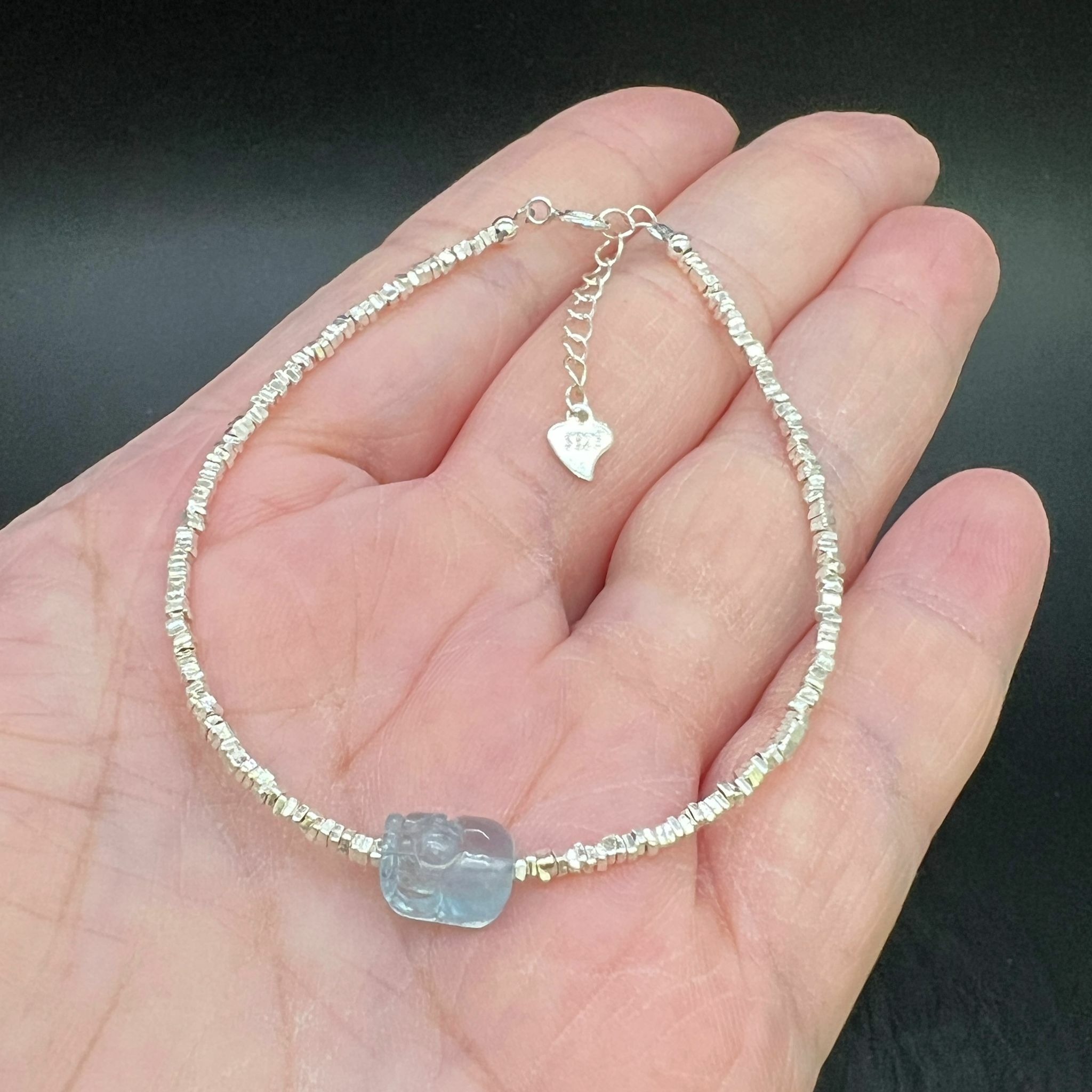 海藍寶貔貅配S925碎銀款手鏈