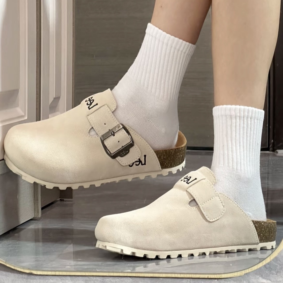 LEE 軟木底勃肯鞋 深棕 米灰 芥末黃 拖鞋 麂皮 懶人鞋 包頭鞋