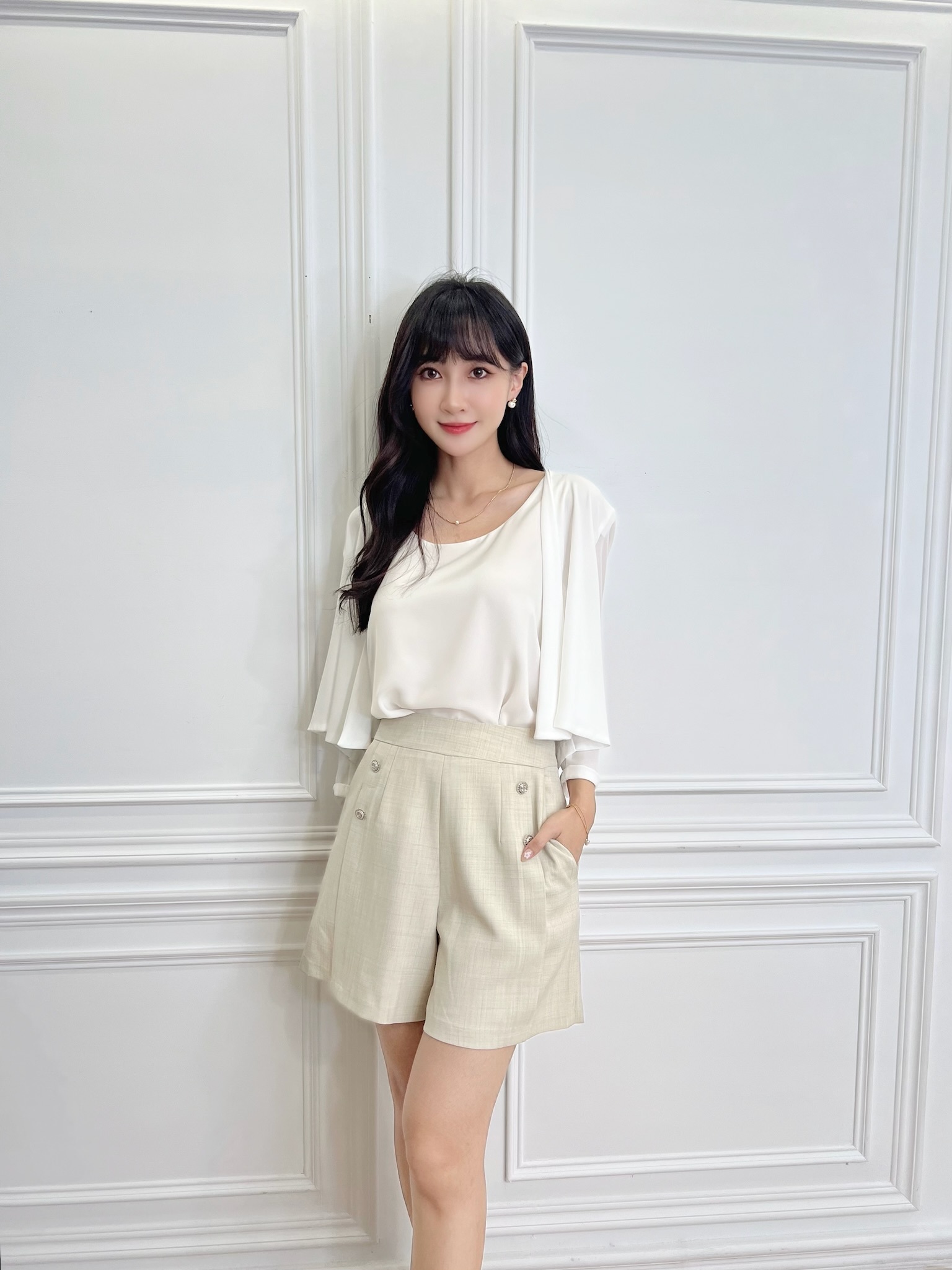 雙邊銀釦西裝短褲