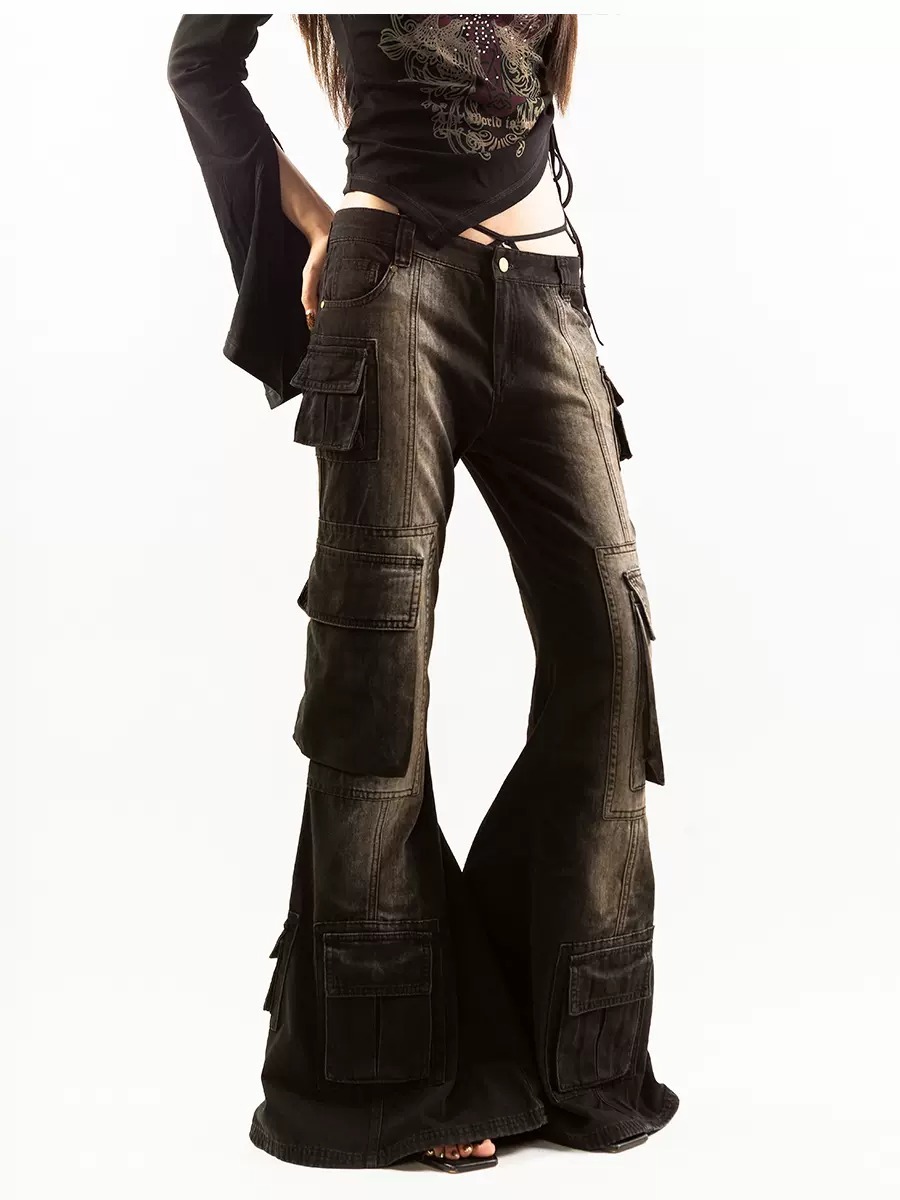 ROCKSTAGIRLS Trailer Park Addiction系列 水洗重工 牛仔喇叭褲