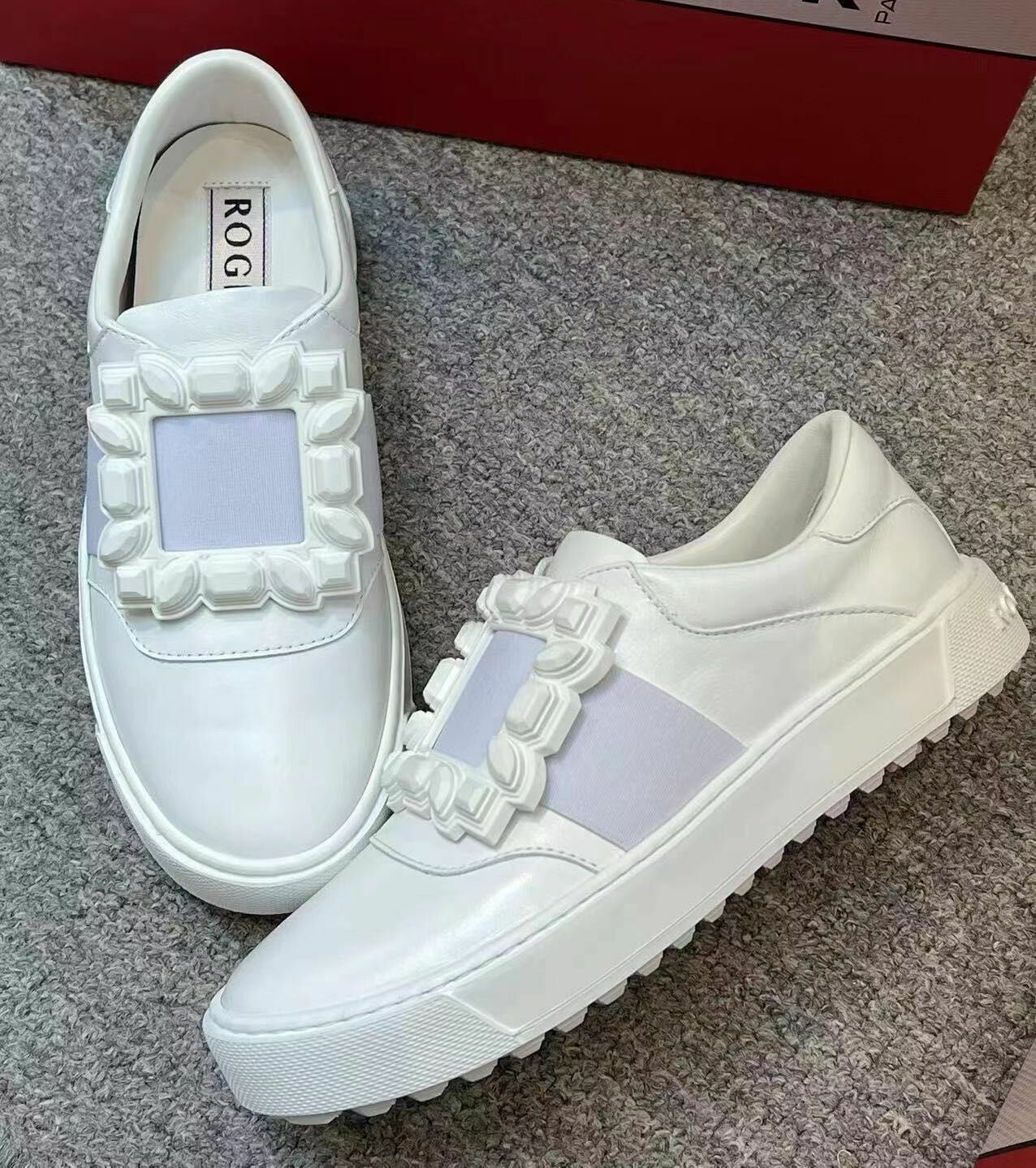 RV白拼紫方扣板鞋 -M