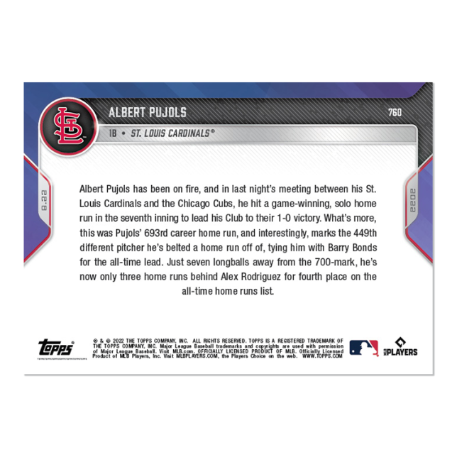 ALBERT PUJOLS - 2022 MLB TOPPS NOW #760