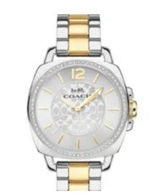 [S] COACH 14503143 BOYFRIEND WOMENS TWO TONE CRYSTAL BEZEL WATCH,SILVER/GOLD, 885997285254 (SCO817)
