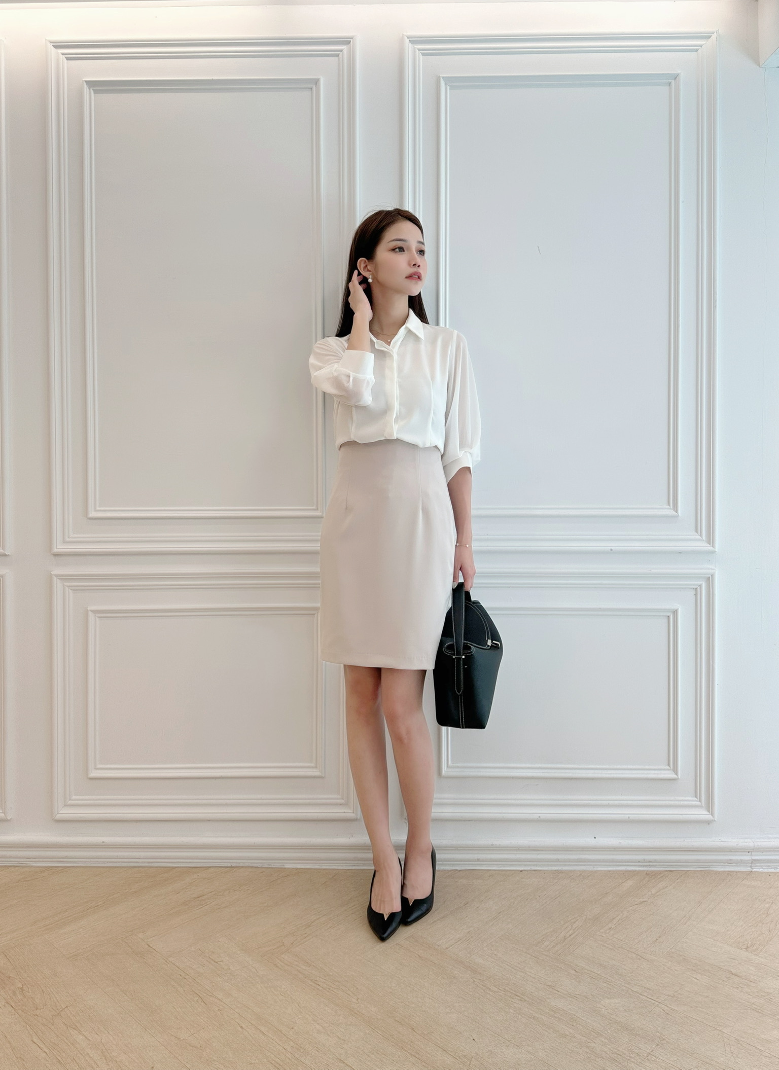 (好身形必備!)夏季10色修身窄裙-杏灰